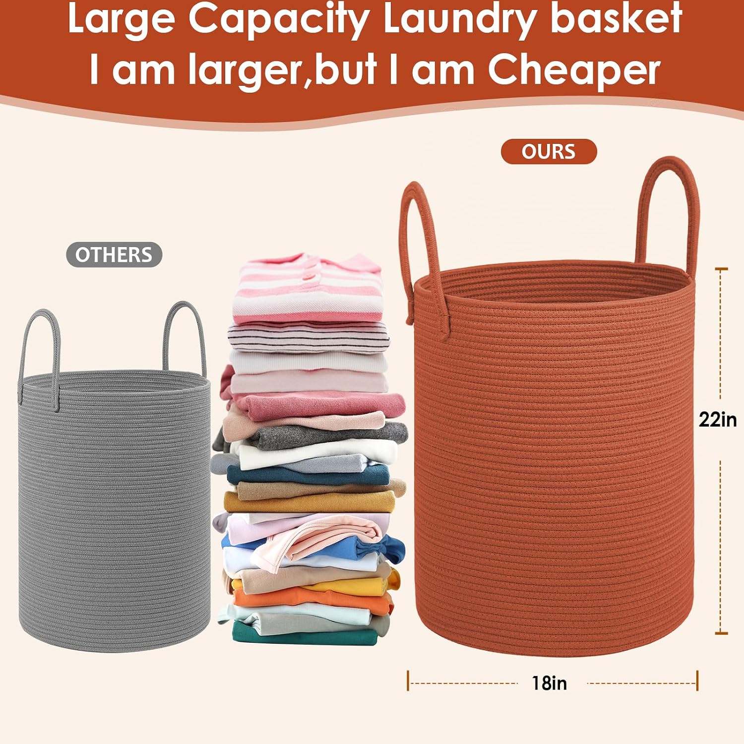 Blanket Basket / Cotton Rope Laundry Basket / Brick Red / 100L