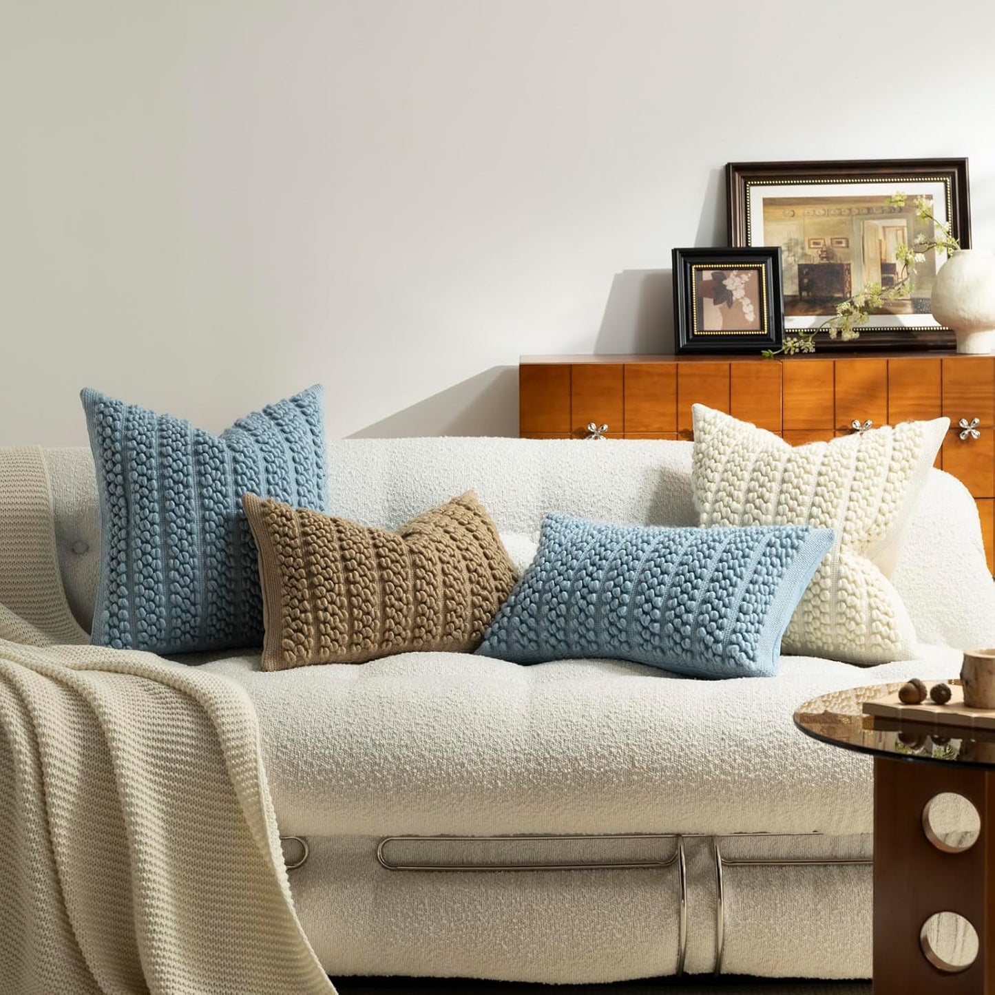 Wool Boucle Throw Pillow Cover Chic Accents Square Textured Decorative Pillow Case / Beige / 18 x 18