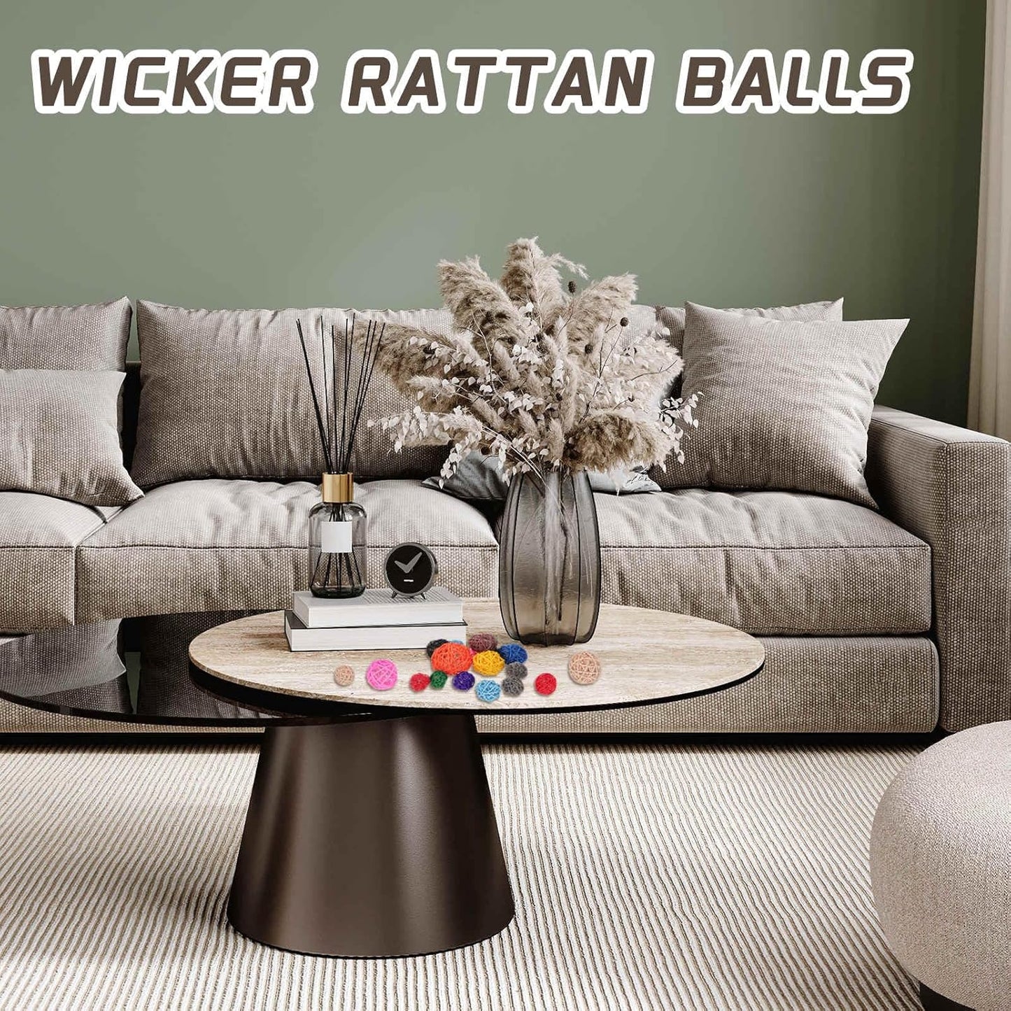 Wicker Rattan Balls for Bowl Centerpiece Dia Rattan Wicker Twig Orbs / Yellow / 2 Inch / Set of 7