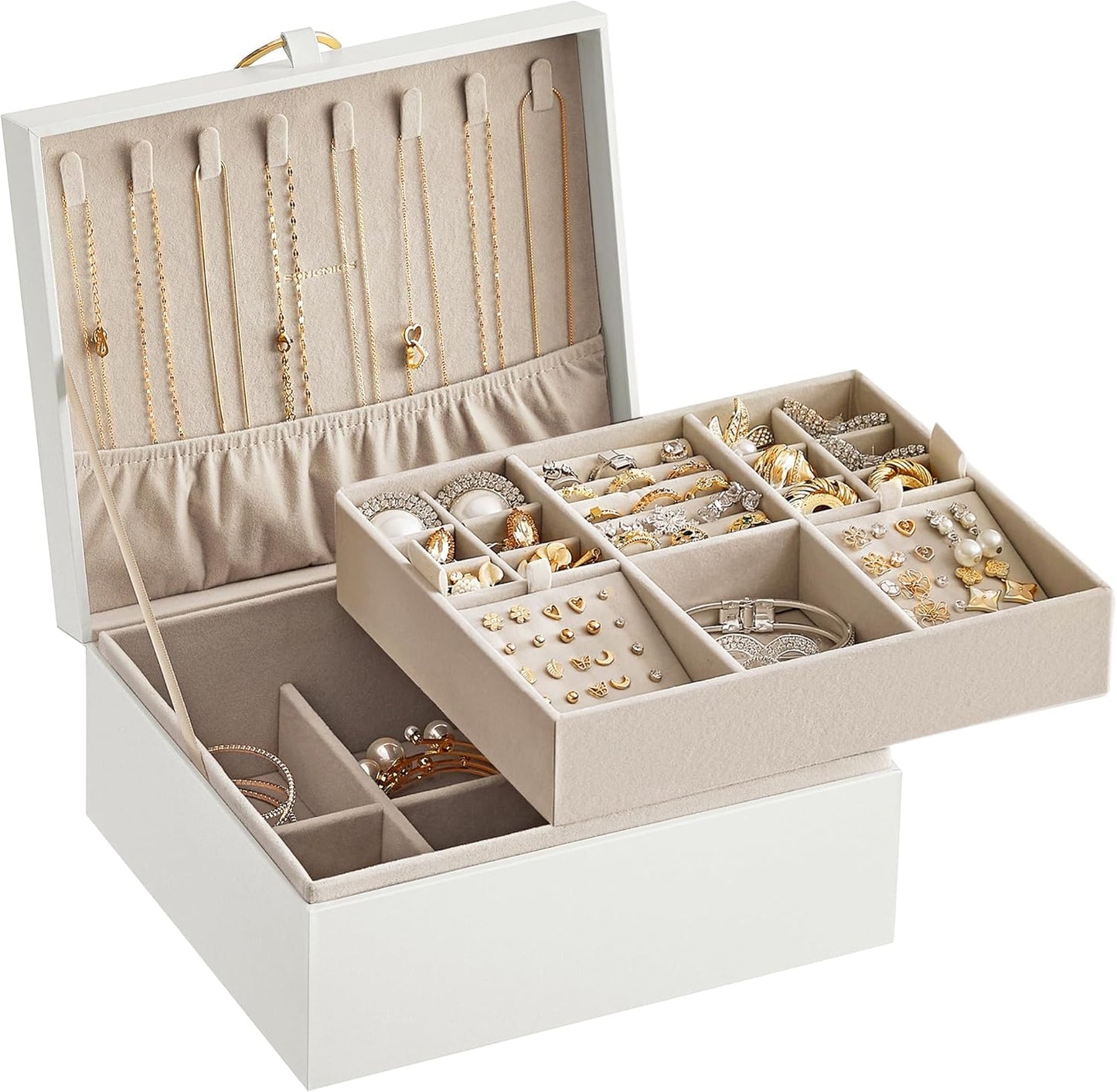 Jewelry Organizer / Removable Jewelry Tray / White
