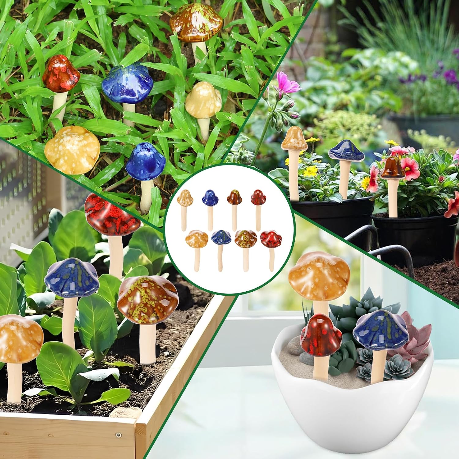 Ceramic Garden Mushrooms / Set of 16