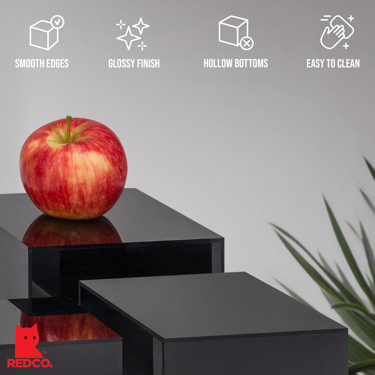 Red Co. Set of 3 Glossy Black Acrylic Cube Display Nesting Risers with Hollow Bottoms - 2 Pack