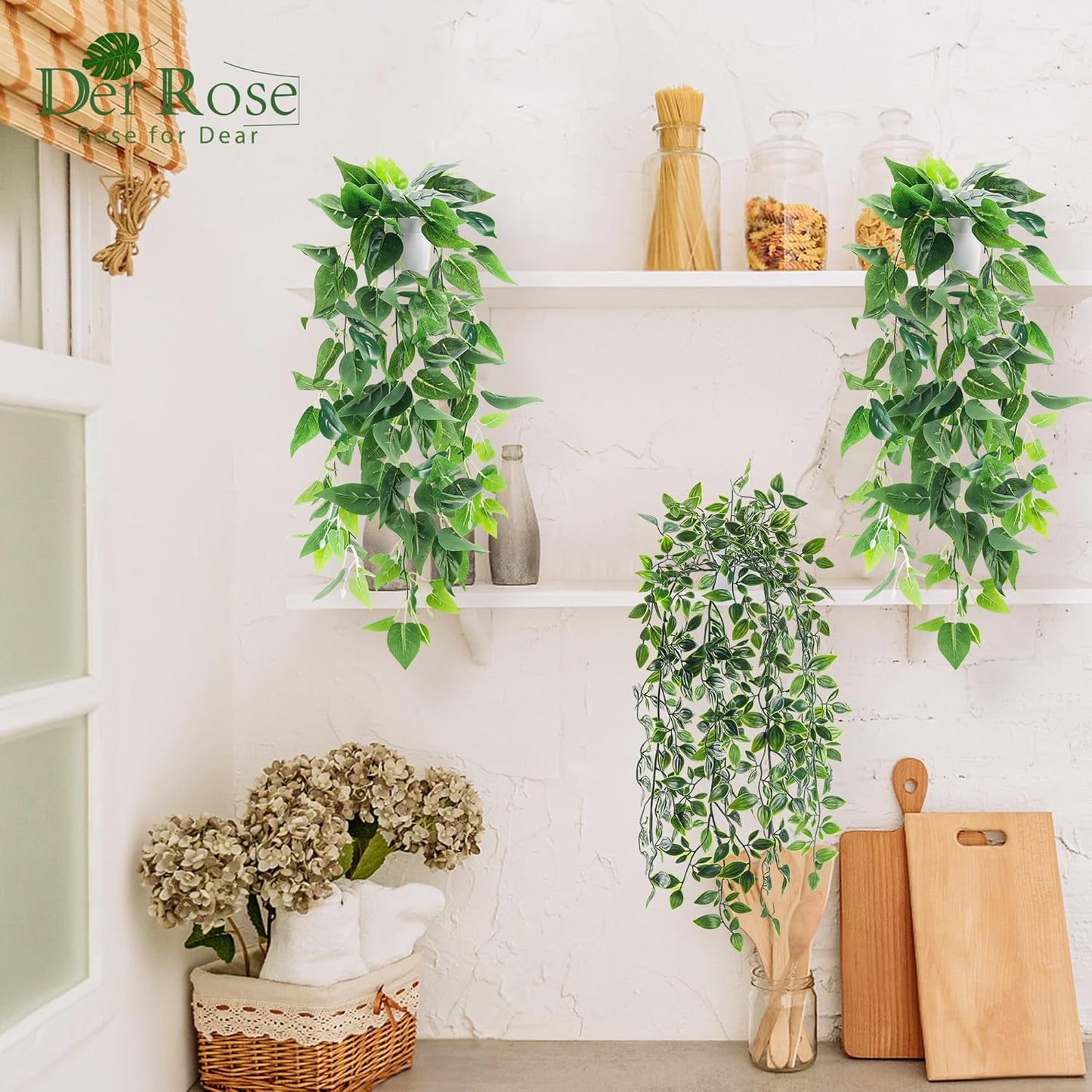 Fake Plants Hanging Faux Potted Ivy Vine Artificial Mandala Plants / Set of 4