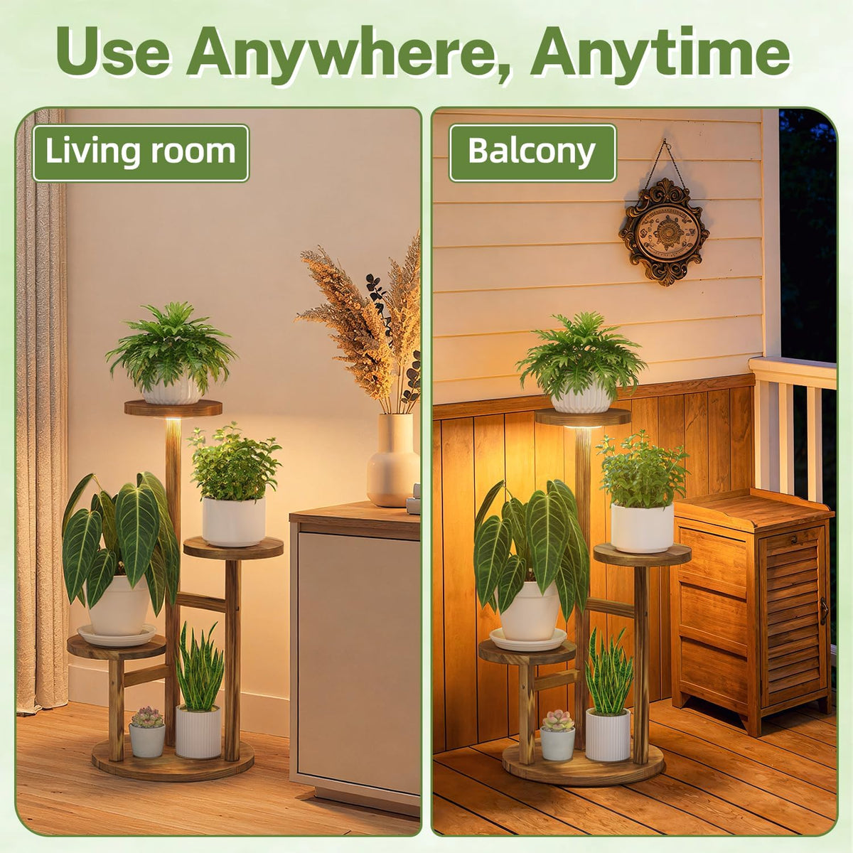 iDavosic.ly 3 Tier Wood Plant Stand Indoor Corner with Grow Light, Brown | Sturdy Tiered Orchid Display Rack, Multiple
