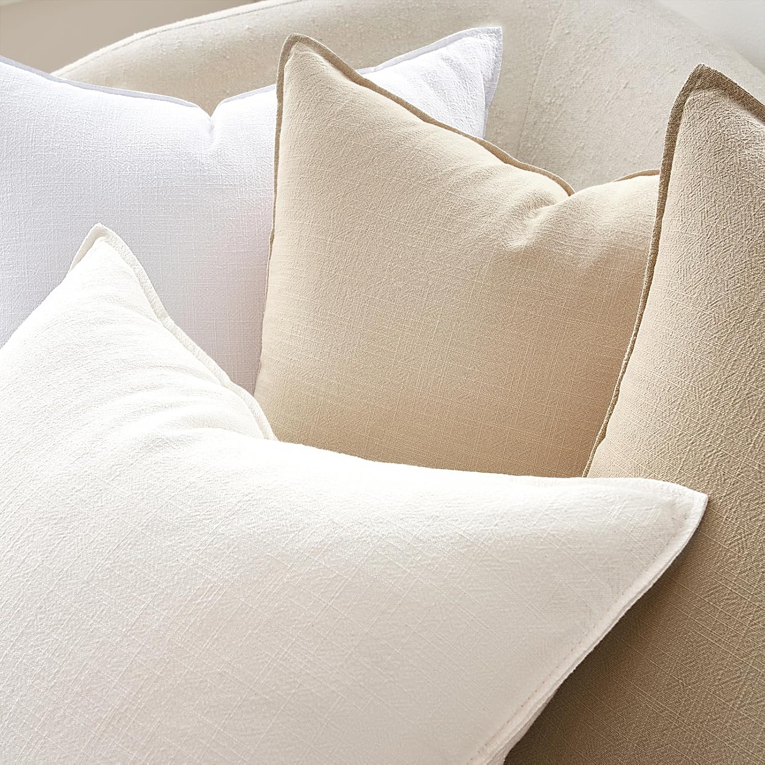Linen and Cotton Decorative Throw Pillow Covers Soft Accent Farmhouse / Neutral / 20 x 20 / Set of 4