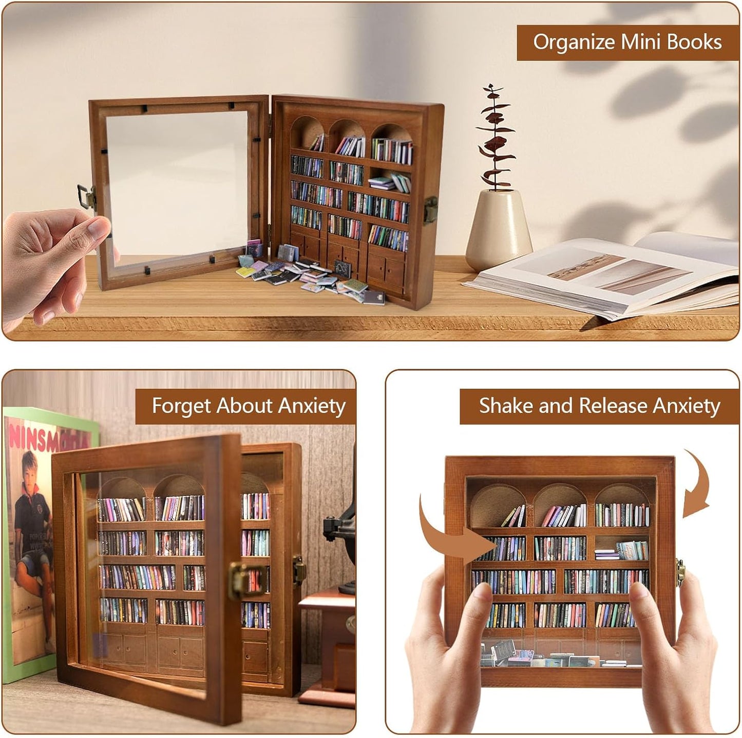 Decorative Miniature Library for Book / Walnut