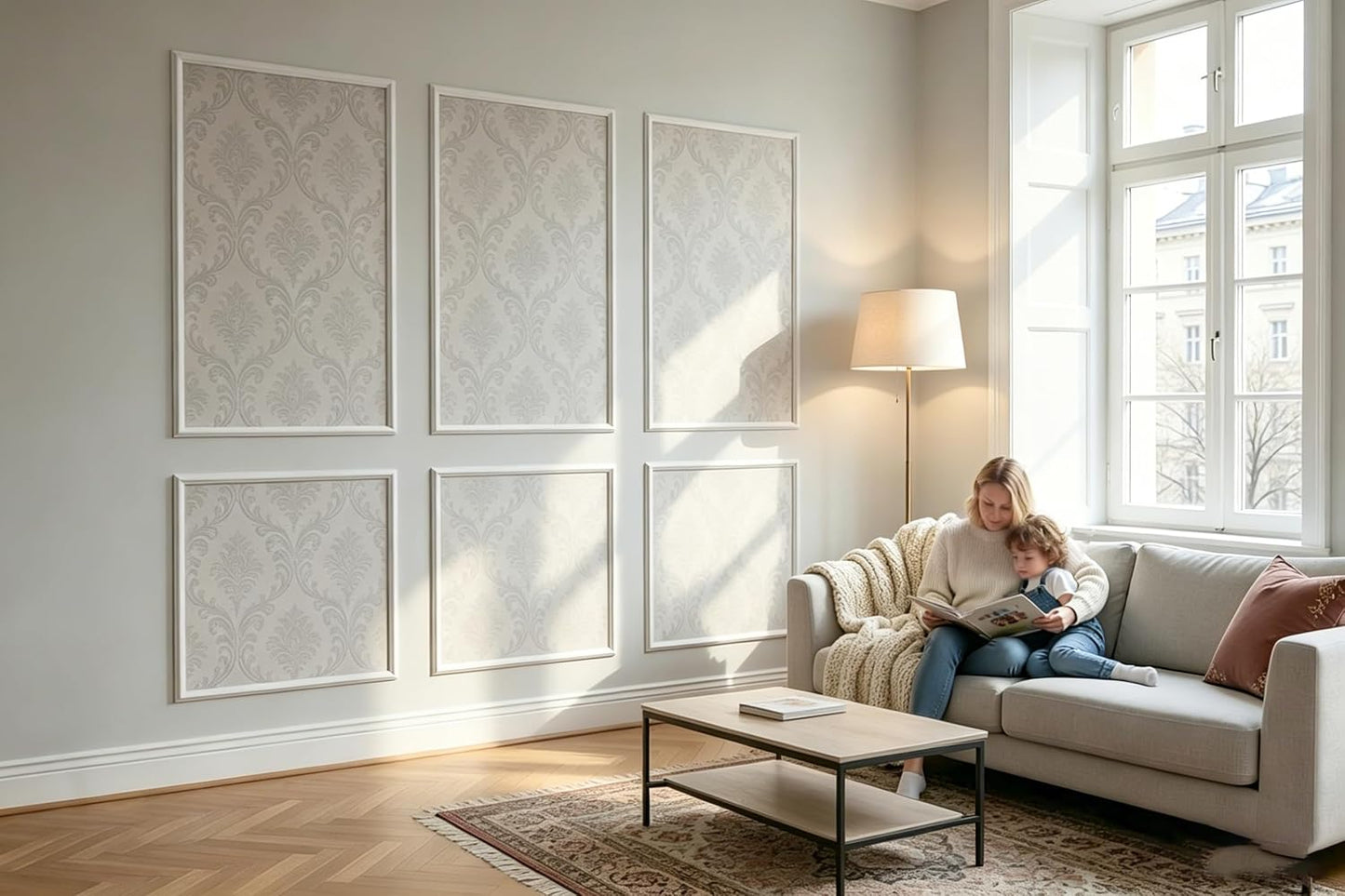 Box Trim Moulding Self Adhesive Premade Accent Panel for Accent Wall / 63 x 39 / 6 Panels