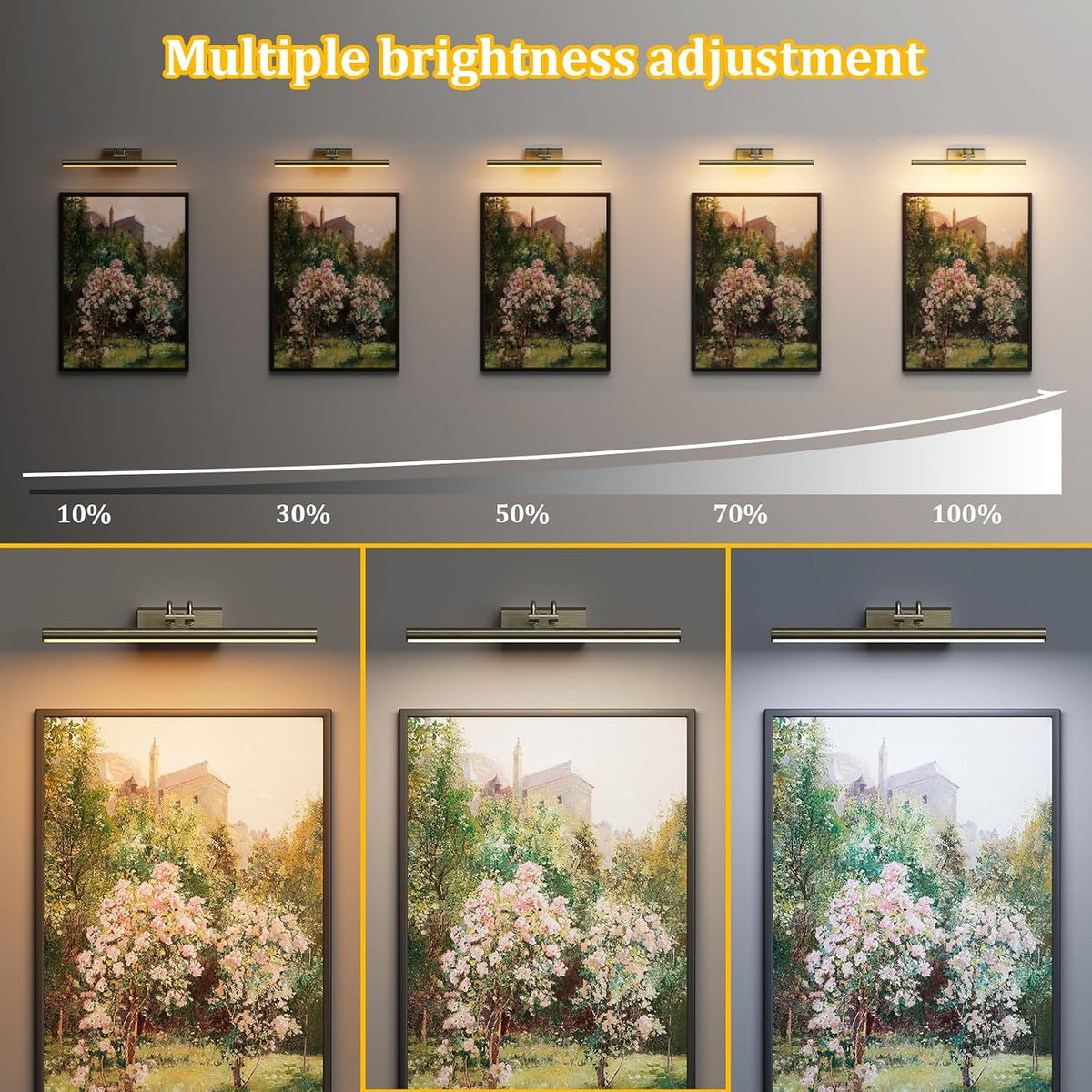Picture Light for Wall, Antique Brass, 13.8", Remote Control | 4000mAh Cordless,Wall Light, Magnetic for Easy to