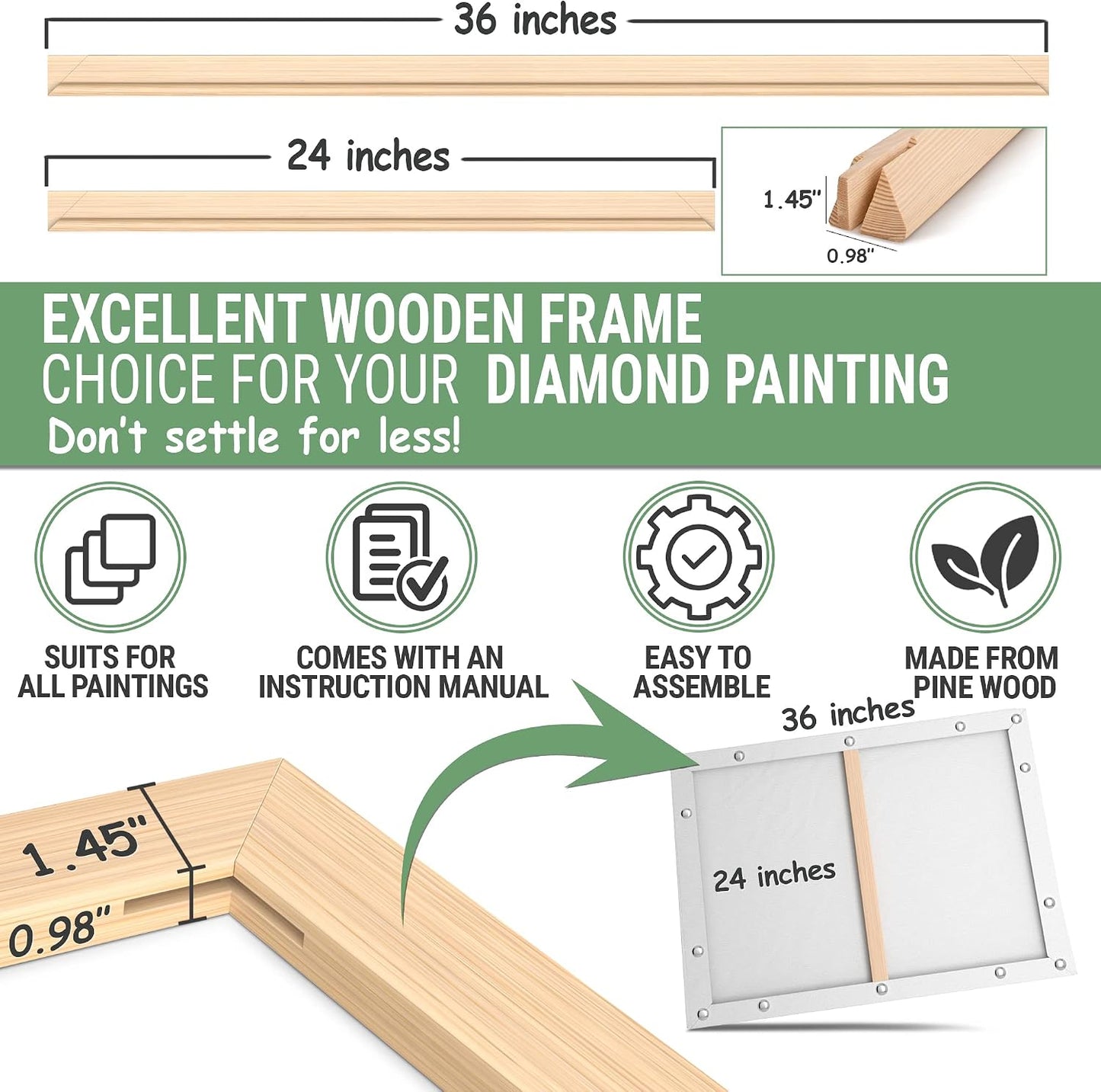 DIY Canvas Stretcher Bars Canvas Frame - Easy to Assemble, Gallery Wrap Oil Frame Kits Canvas Wood Stretcher Bars- for