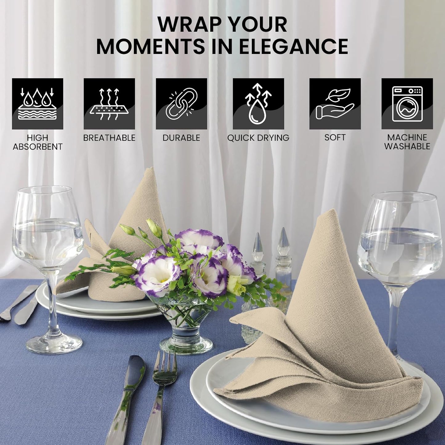 Napkins Pack of 12|Dinner Cloth Napkins|Calicot Dinner Cotton Napkins 18x18 Inches|Washable & Reusable Napkins for