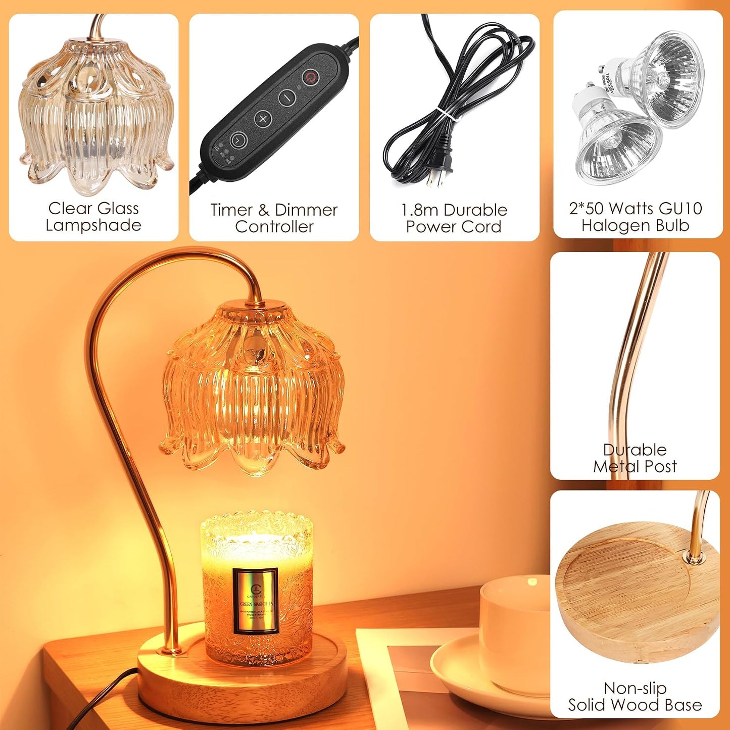 Dimmable Flower Candle Warmer Lamp with Timer，Gifts for Mom | Fits All Jar Scented Candles - Unique Birthday & Mothers