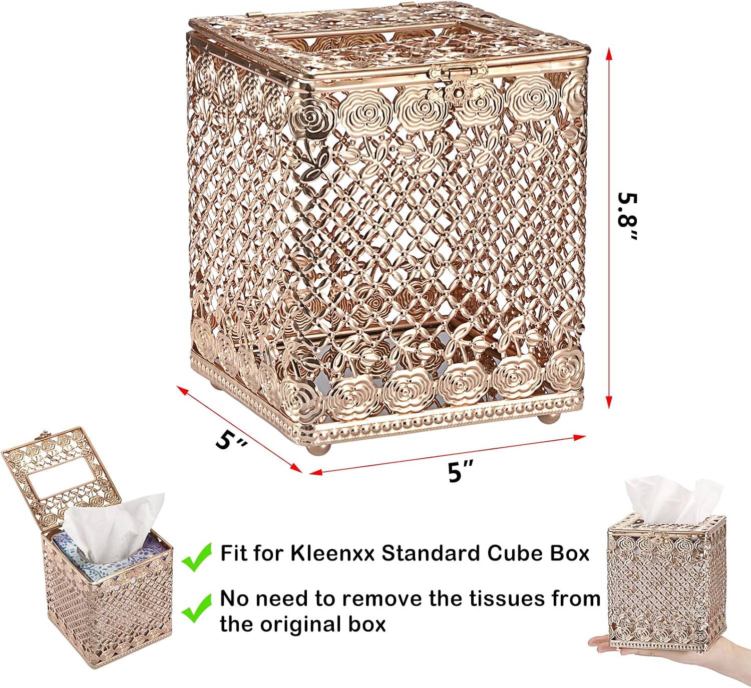 Metal Tissue Holder / Gold / 5 x 5 x 5.8