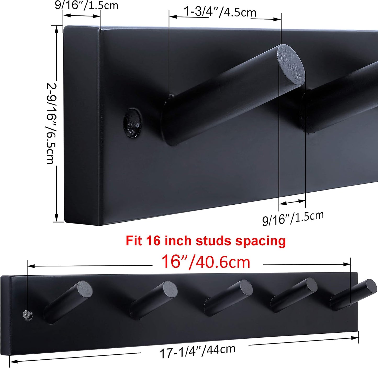 WEBI Coat Rack Wall Mounted,16" Hole to Hole,Coat Hanger Wall Mount with 5 Hooks for Hanging Coats,Hook Rack Peg Rail
