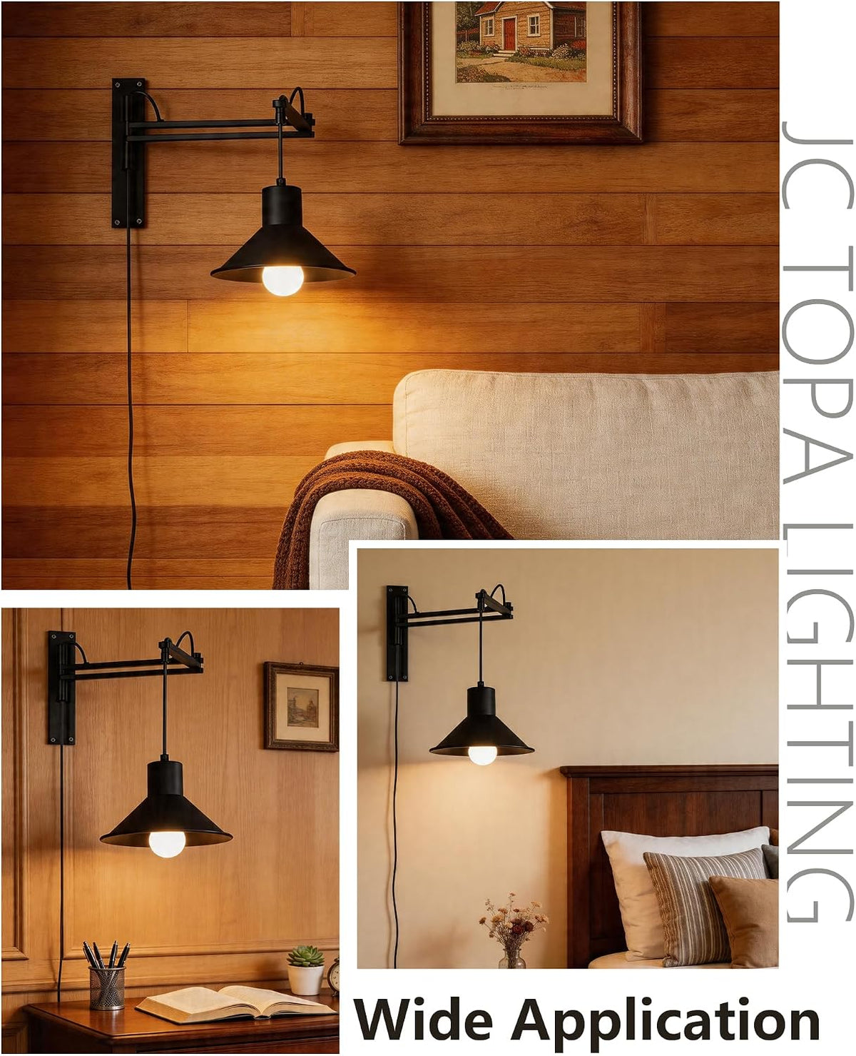 Plug in Wall Sconces, Swing Arm Wall Lamp with Dimmable Switch, Wall Sconce with Plug in Cord for Bedside Bedroom