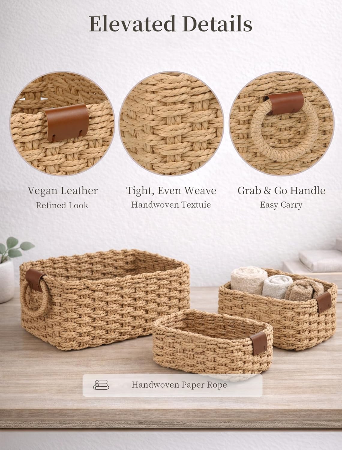 Mini wicker Basket / Brown / Set of 3