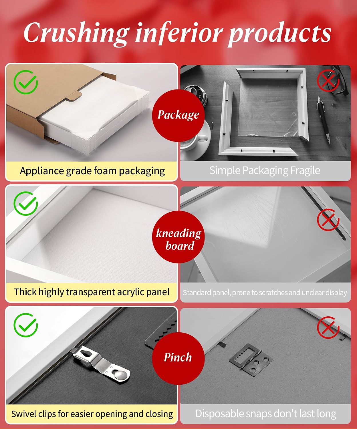 16x20 Large Shadow Box Frame with Thickened Acrylic Panel & Pins | With Linen Back, Upgraded 1.7" Deep White Shadow Box