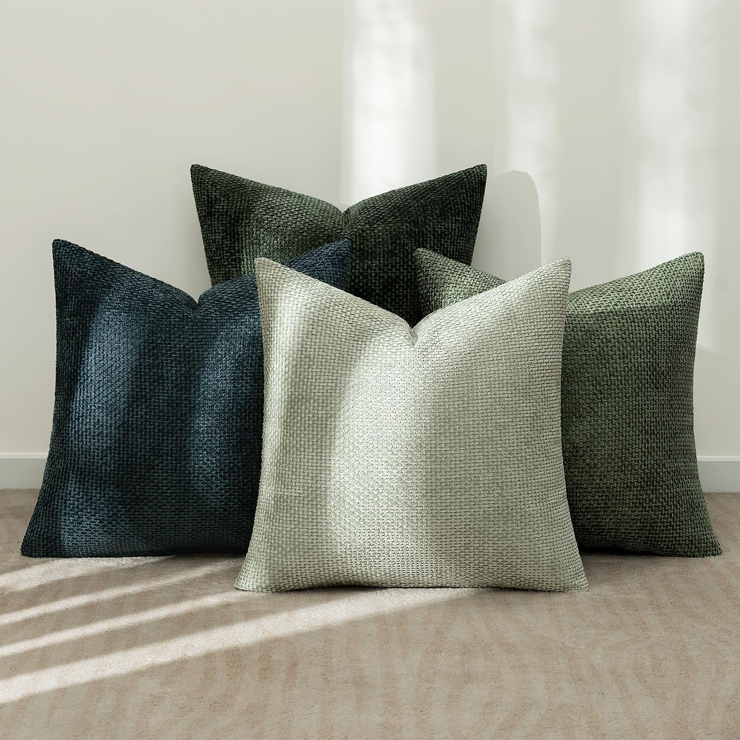 Couch Throw Pillow Covers Soft Decorative Chenille Pillow Covers / 18 x 18 / Green Forest / Set of 4