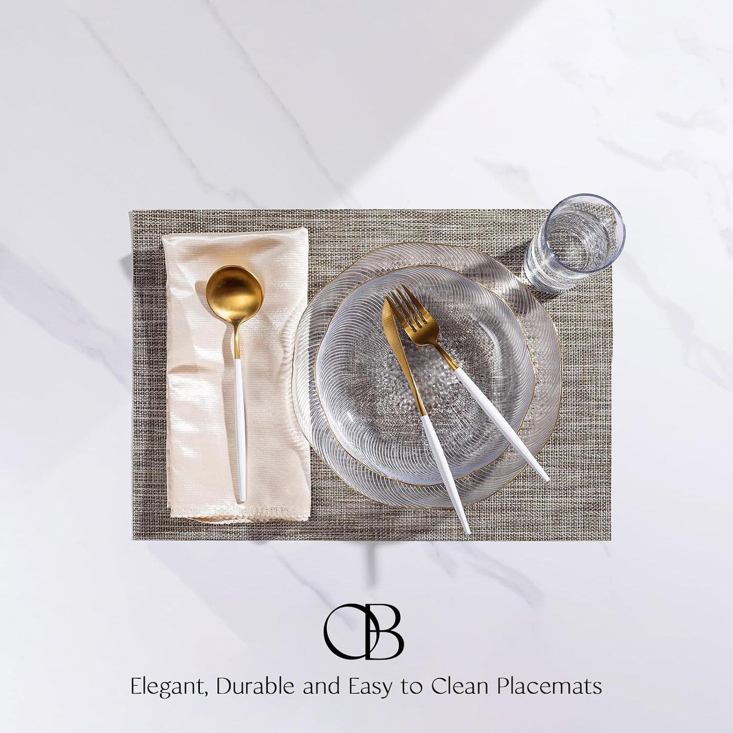 Placemats Set of 12 - Easy Clean Woven Vinyl Placemats for Dining Table, Indoor/Outdoor Place Mats, Washable PVC Table