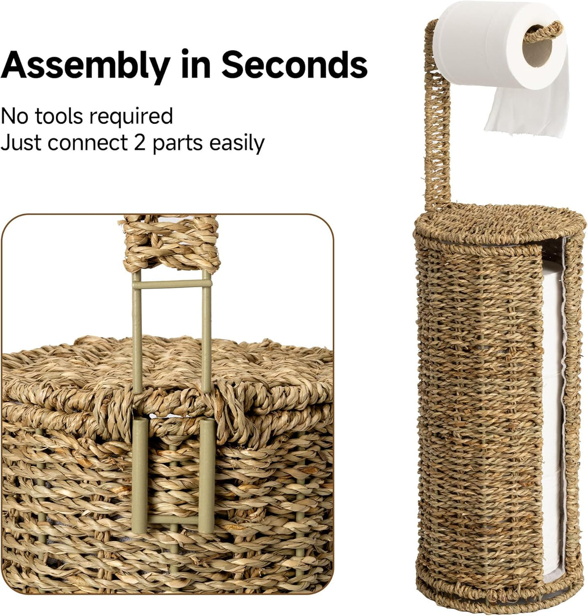 StorageWorks Wicker Freestanding Toilet Paper Holder Stand with Storage | Farmhouse Covered Toilet Paper Stand for 4