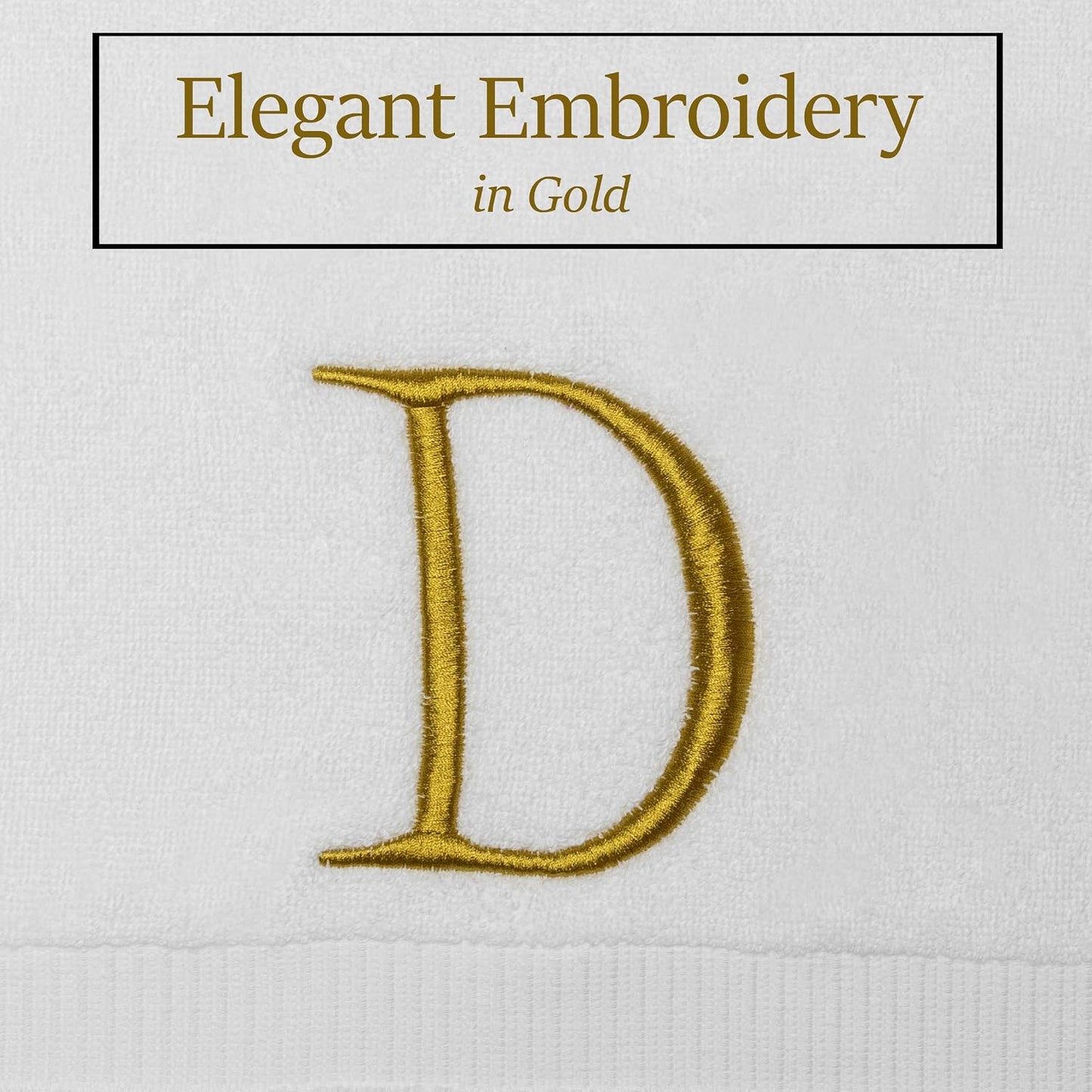 White with Gold Monogrammed Hand Towels for Bathroom - Set of 2 Letter D | Luxury Hotel Quality Initial Towels For