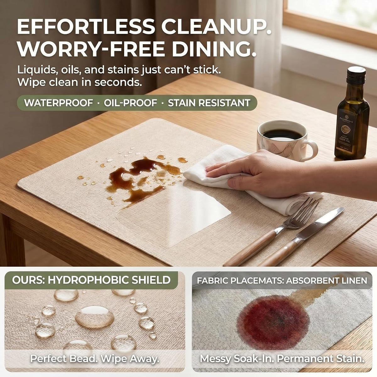 Faux Leather Placemats Set of 6, Wipeable Waterproof Stain Resistant Table Mats, Heat Resistant Thick Placemats with
