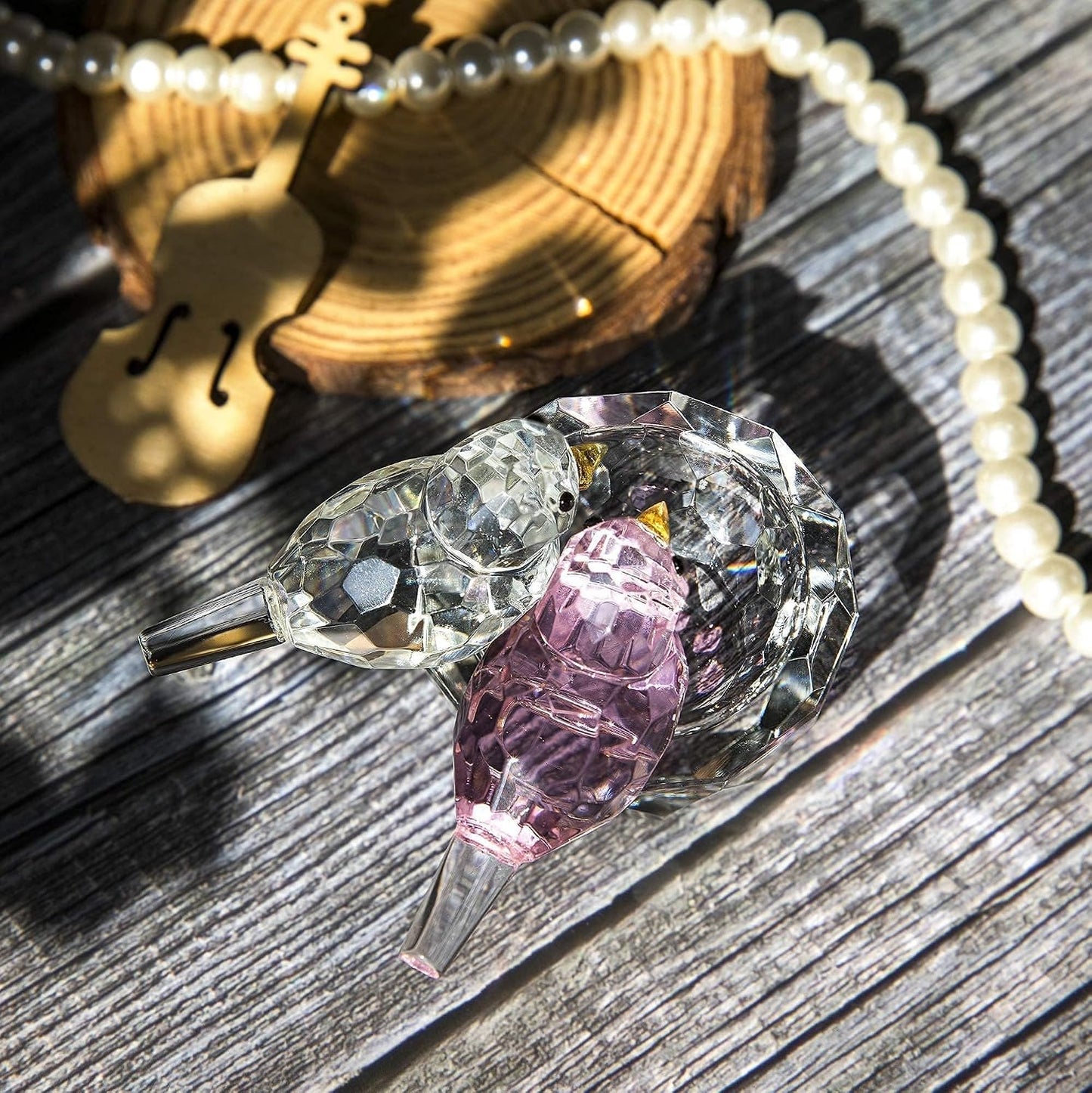 3.3'' Crystal Bird Figurine Collectible Art Glass Animal Figurines Table Home Decor / Double Birds