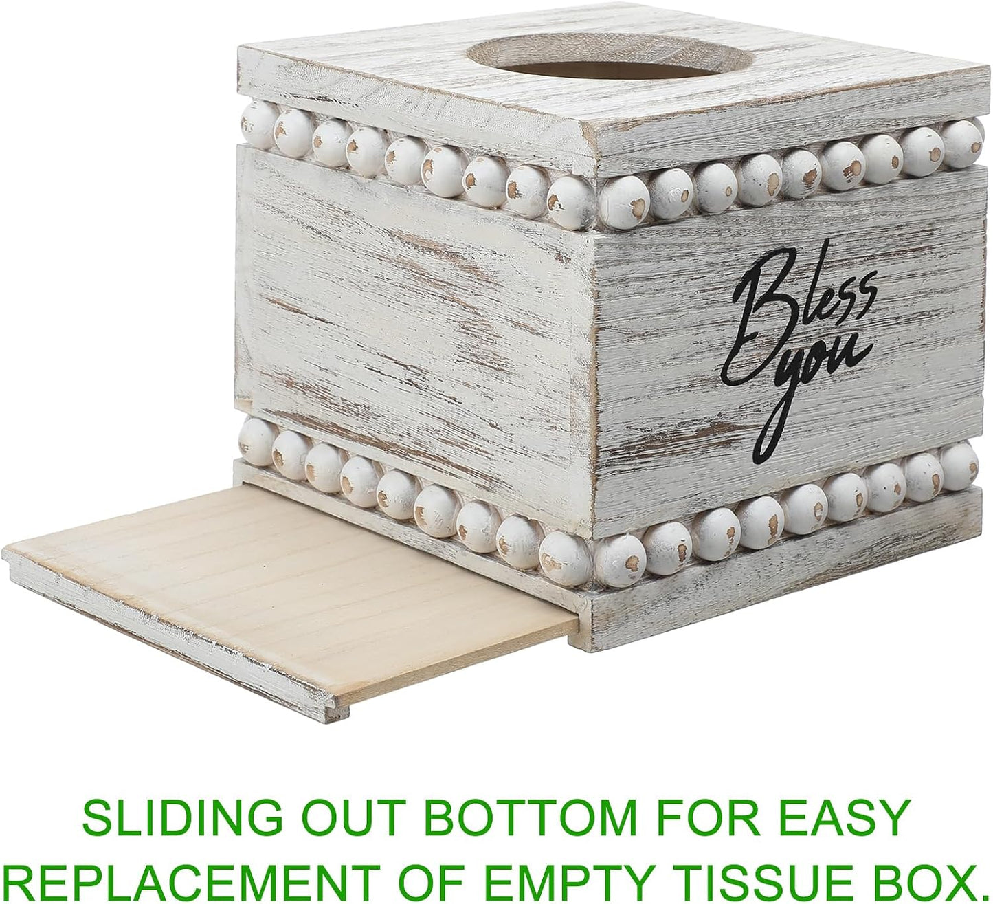 Rustic Farmhouse Vintage Wooden Tissue Holder Box Distressed Napkin / White