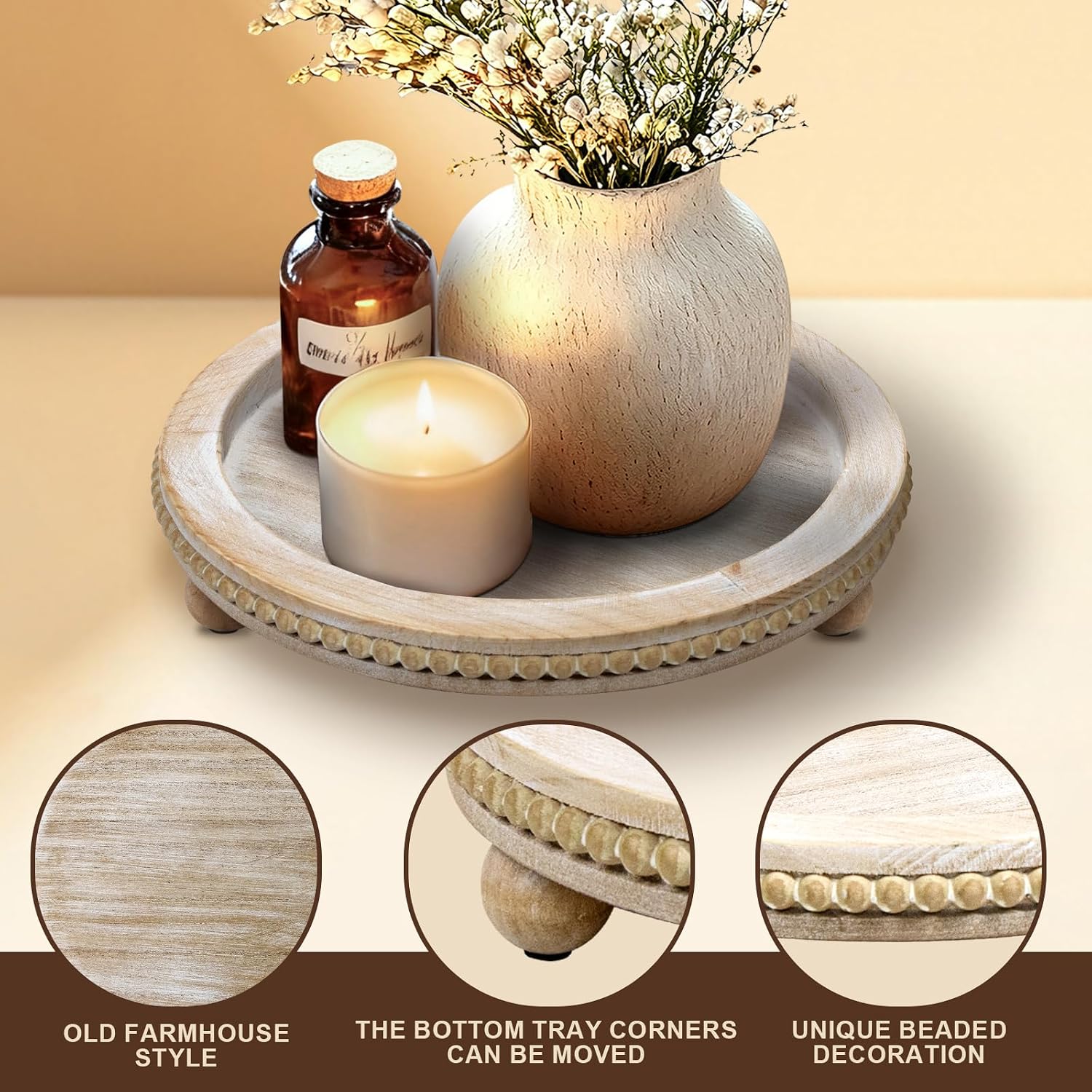 Farmhouse Decorative Trays / Wash White-13in