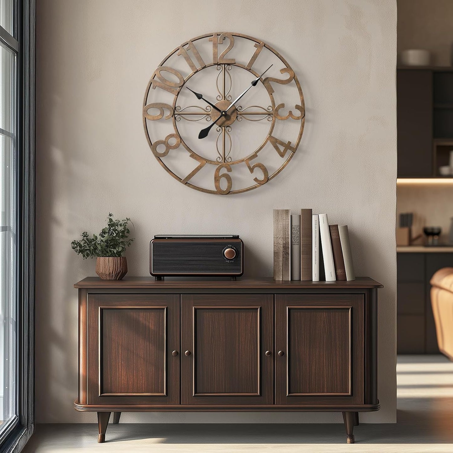 Cuspin 24 Inch Wall Clock Bronze Rustic Decorative, Large Metal Wall Clock | Battery operated, Silent non ticking