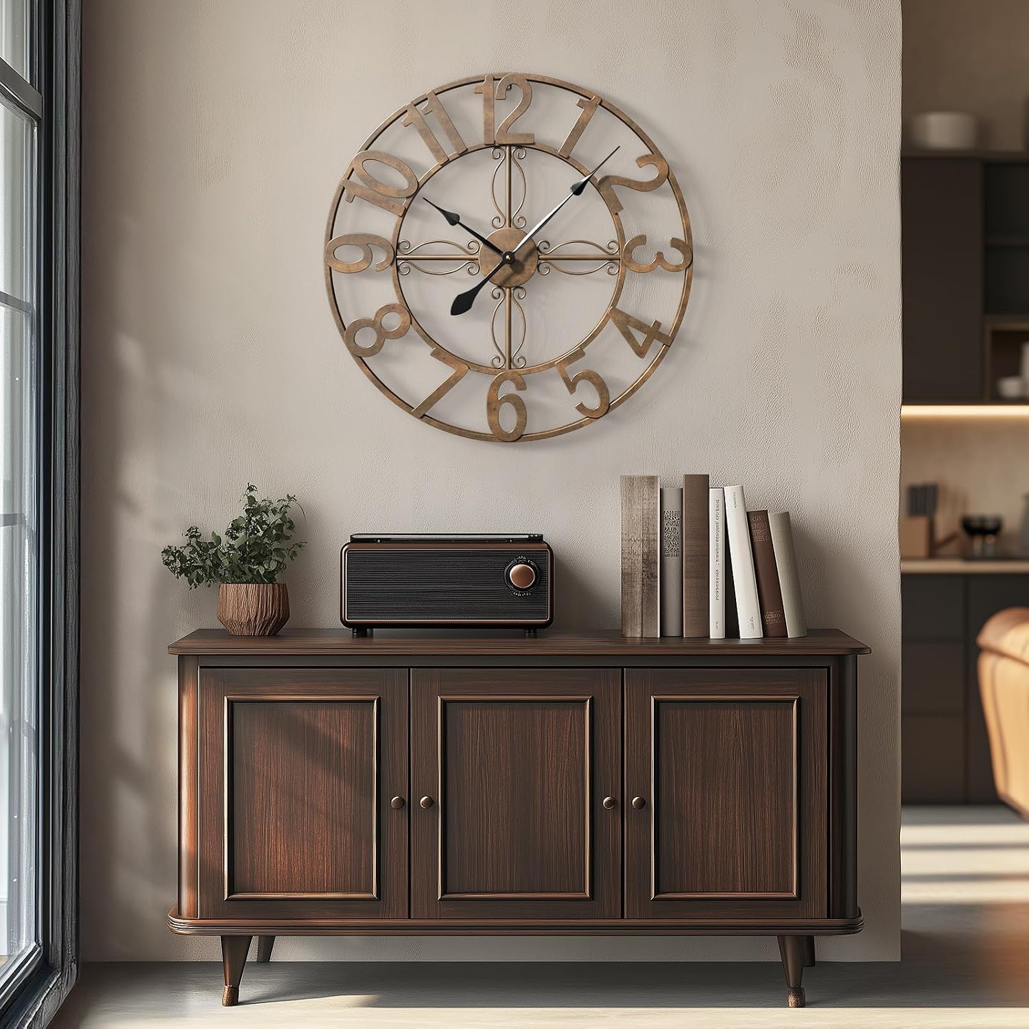 Cuspin 24 Inch Wall Clock Bronze Rustic Decorative, Large Metal Wall Clock | Battery operated, Silent non ticking