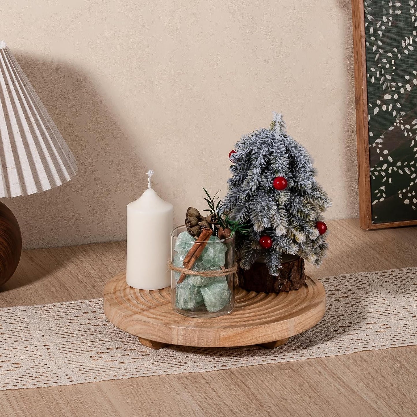 Round Decorative Tray Farmhouse Bathroom Decor Wood Riser Kitchen Countertop / Burlywood / Set of 10