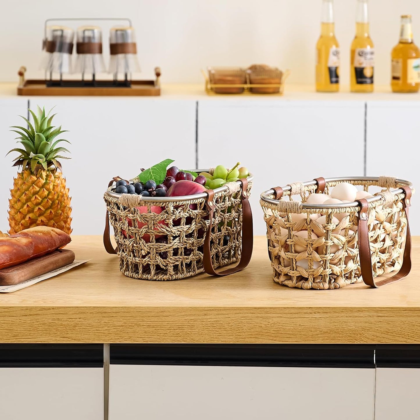 Egg Baskets for Collecting Fresh Eggs Farmhouse Handmade Wicker Hyacinth Egg / Oval-water Hyacinth
