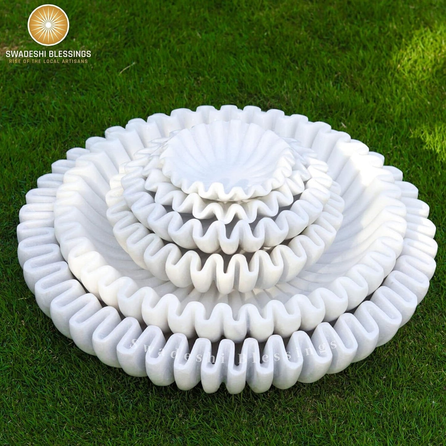 HandCrafted Marble Ruffle Bowl/Antique Scallop Bowl/Fruit Bowl/Vintage Ring / 6 Inches