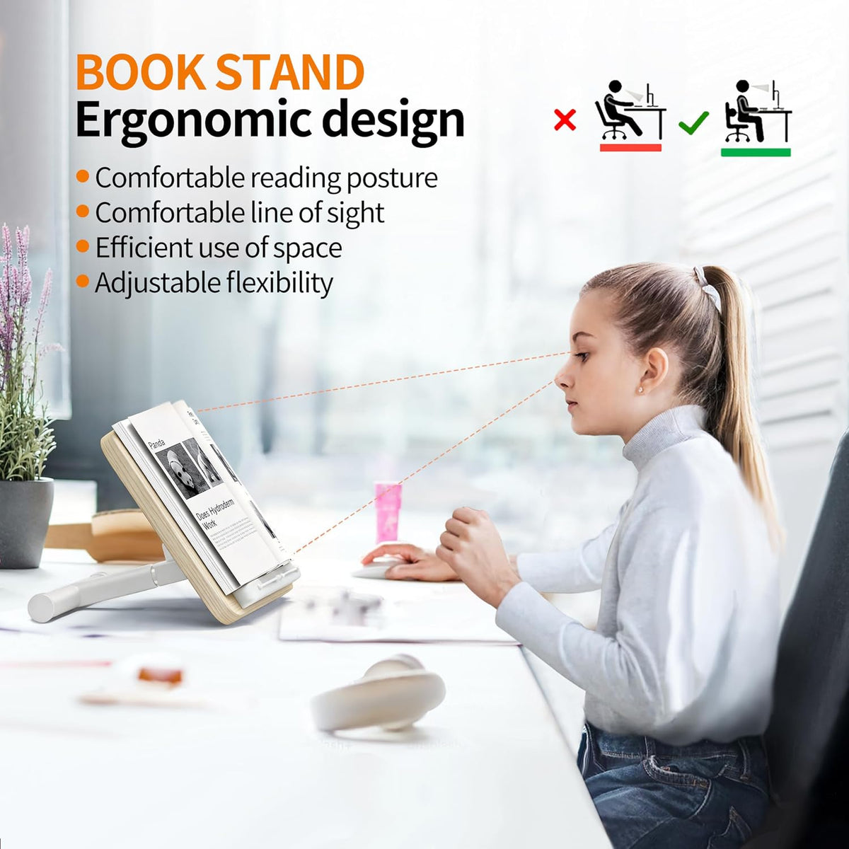 2-in-1 Floor Music Stand & Desktop Book Stand, 16.5"–51" Height Adjustable | Premium Wood Panel, Floor Reading Stand