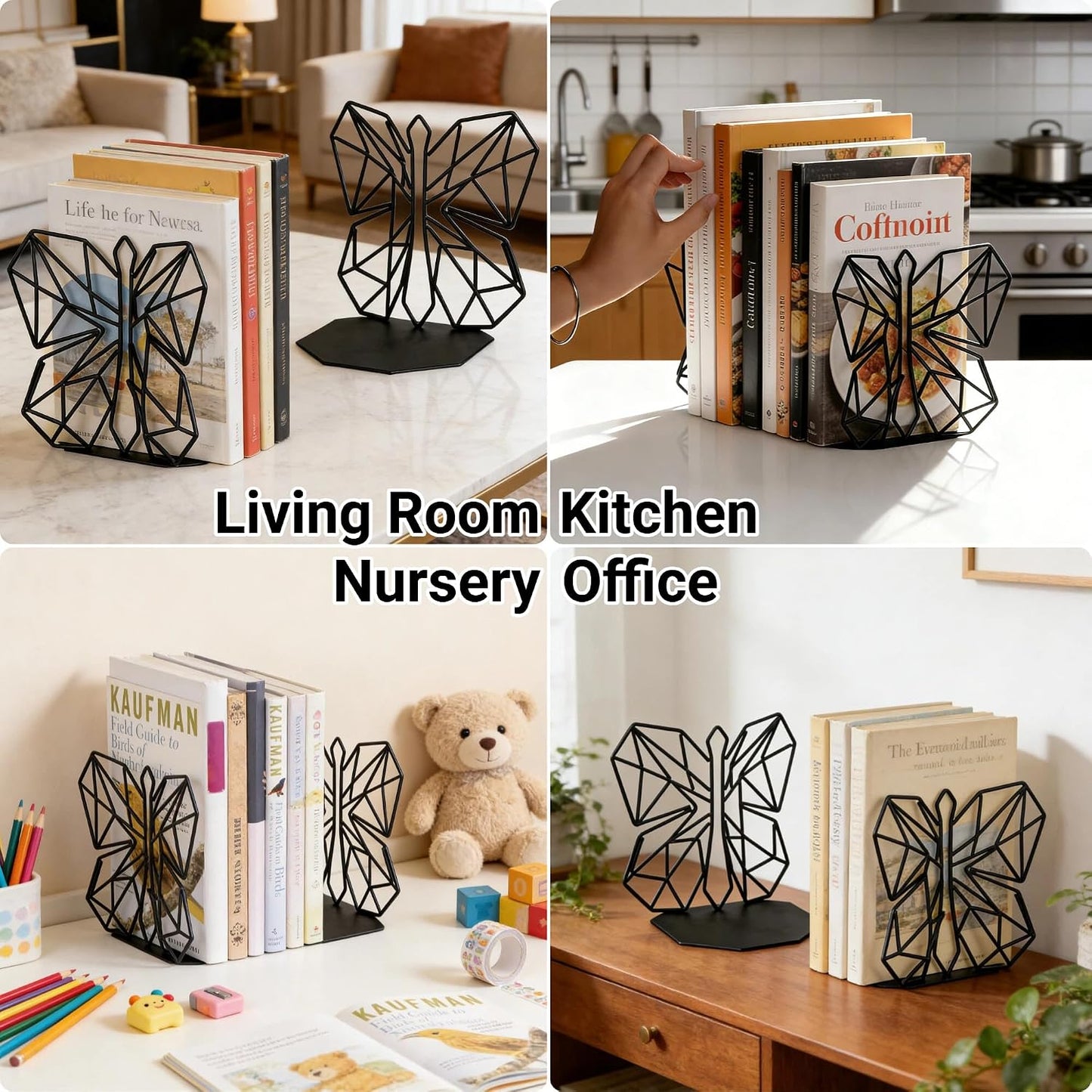 Bookends Geometric Decorative Metal Book Stoppers Abstract Creative Book Supports