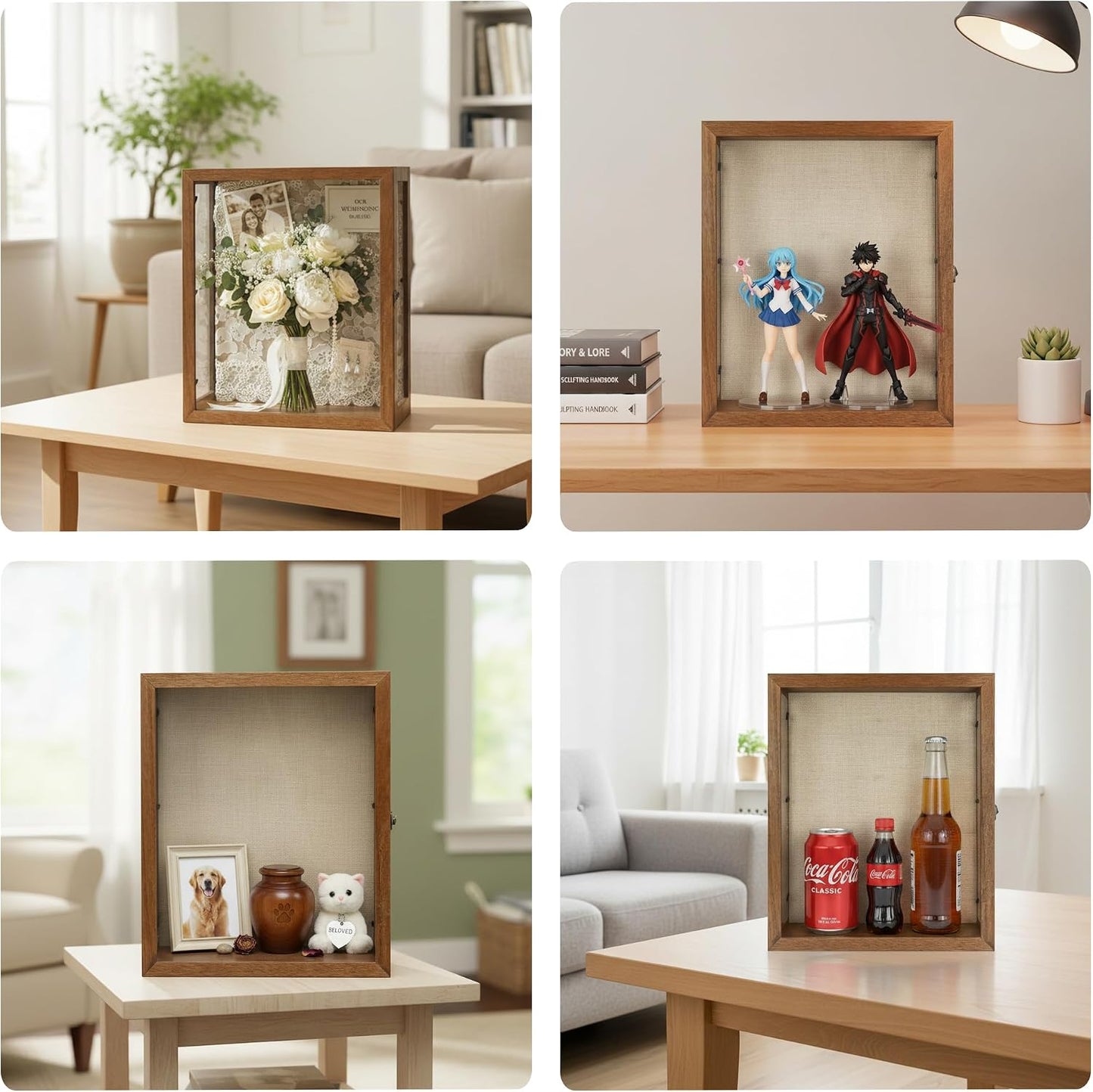 13x16x6 Extra Deep Shadow Box with 3 Removable Panels,Carbonized | Wood Display Case for Wall Mounted or Tabletop