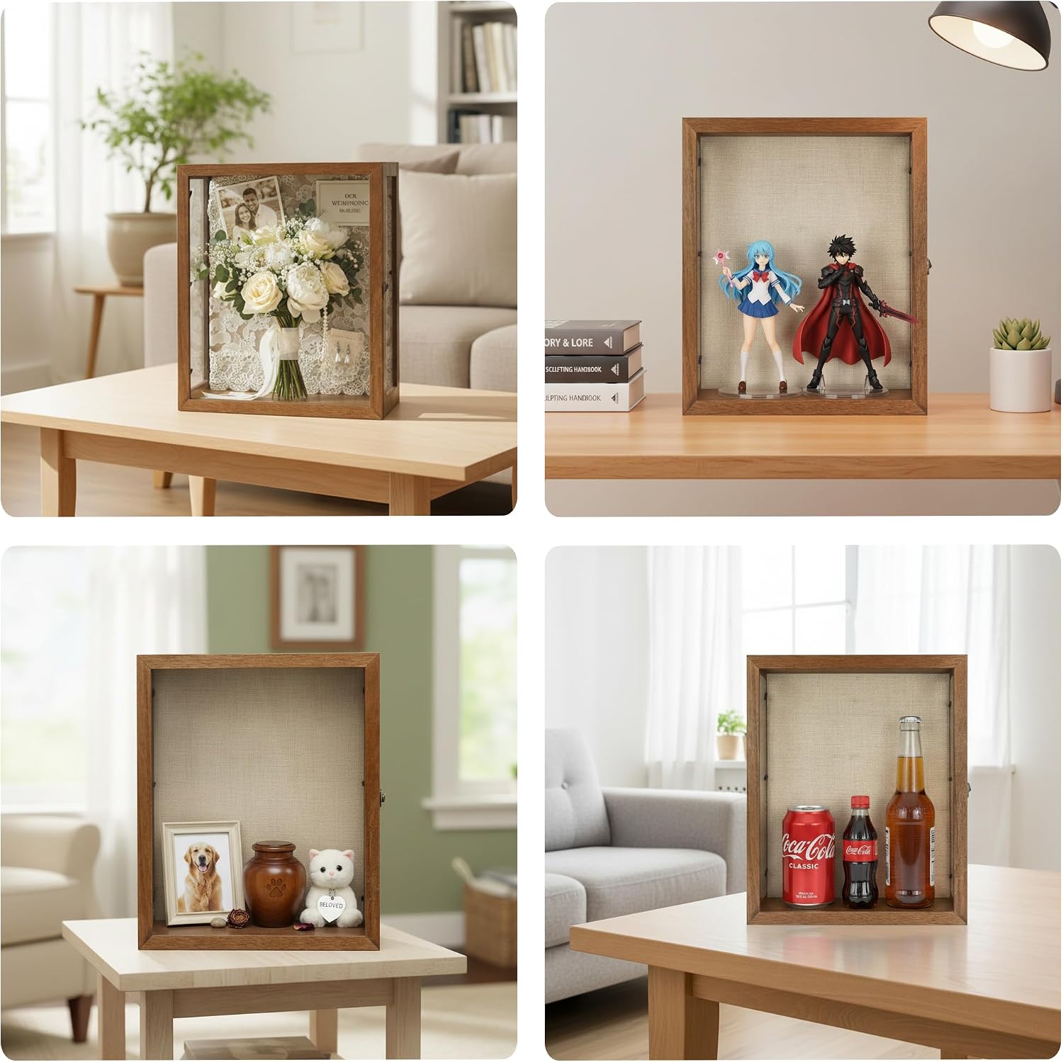 13x16x6 Extra Deep Shadow Box with 3 Removable Panels,Carbonized | Wood Display Case for Wall Mounted or Tabletop