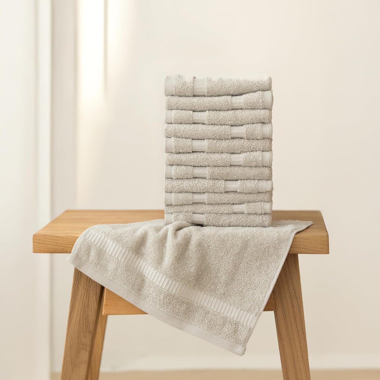 SALBAKOS 12-Piece 100% Turkish Cotton Washcloths and Face Towels, Stone | 13x13 in Standard Size Small Towel, Multi-use