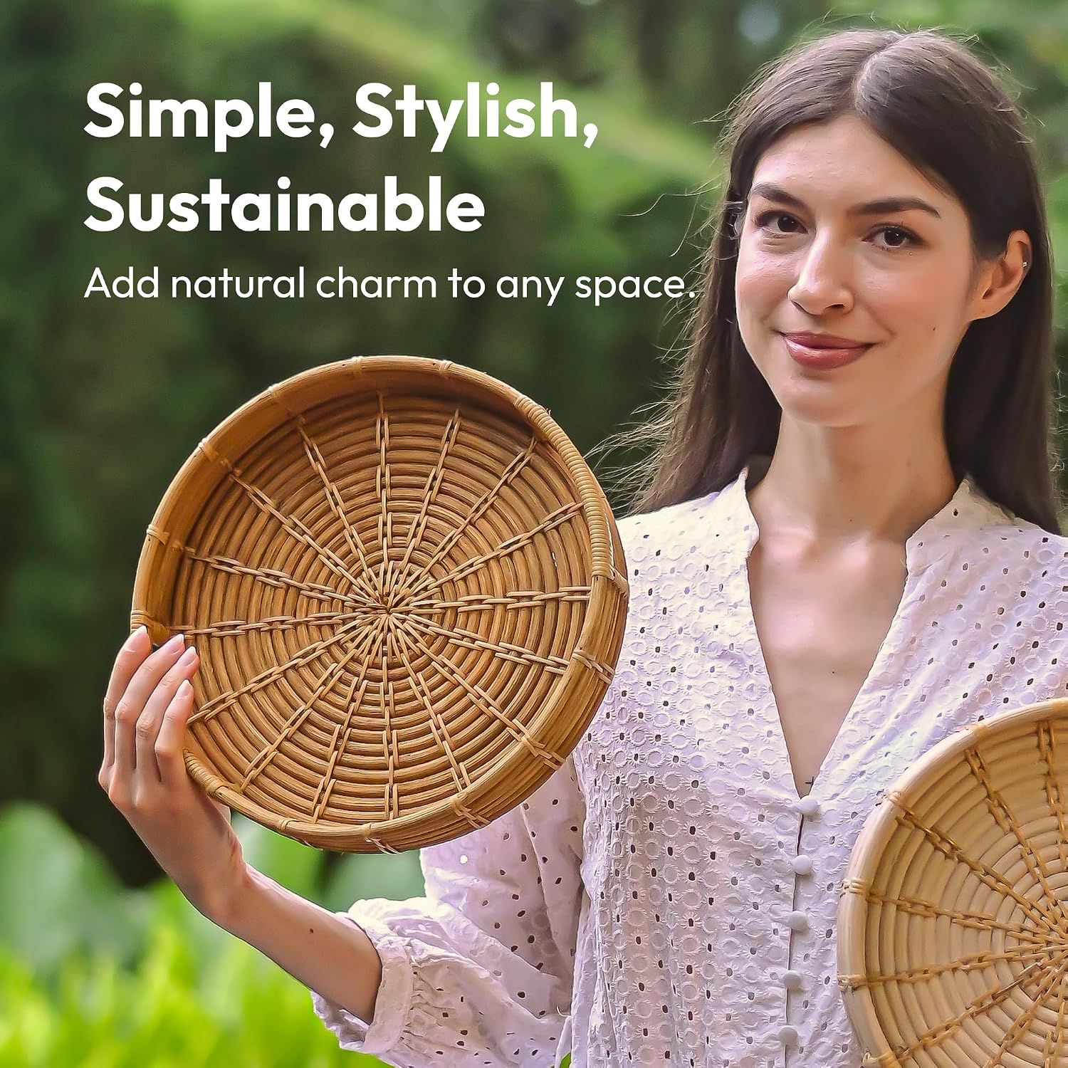 Round Rattan Tray / Natural Honey / 11 x 11 x 2