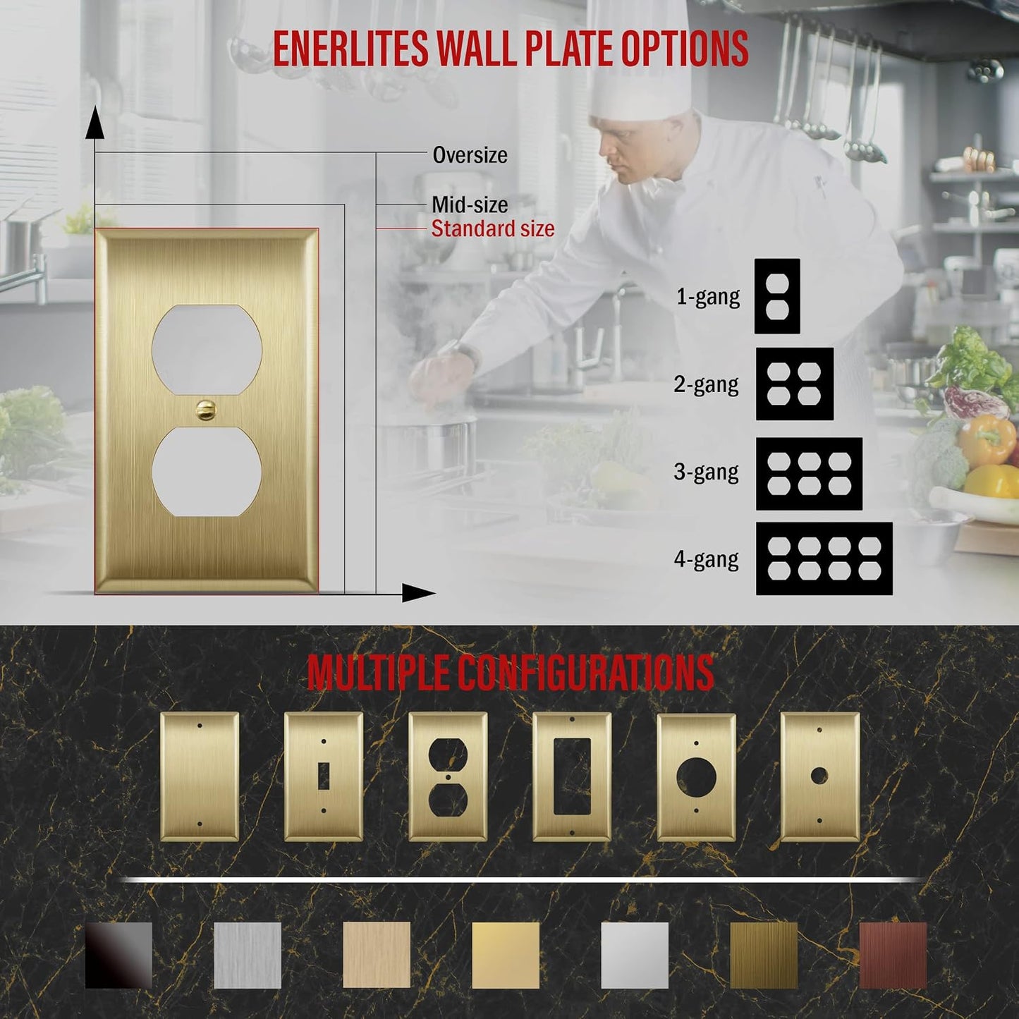 ENERLITES Duplex Receptacle Outlet Metal Wall Plate, Stainless Steel Outlet Cover, Corrosion Resistant, Size 1-Gang