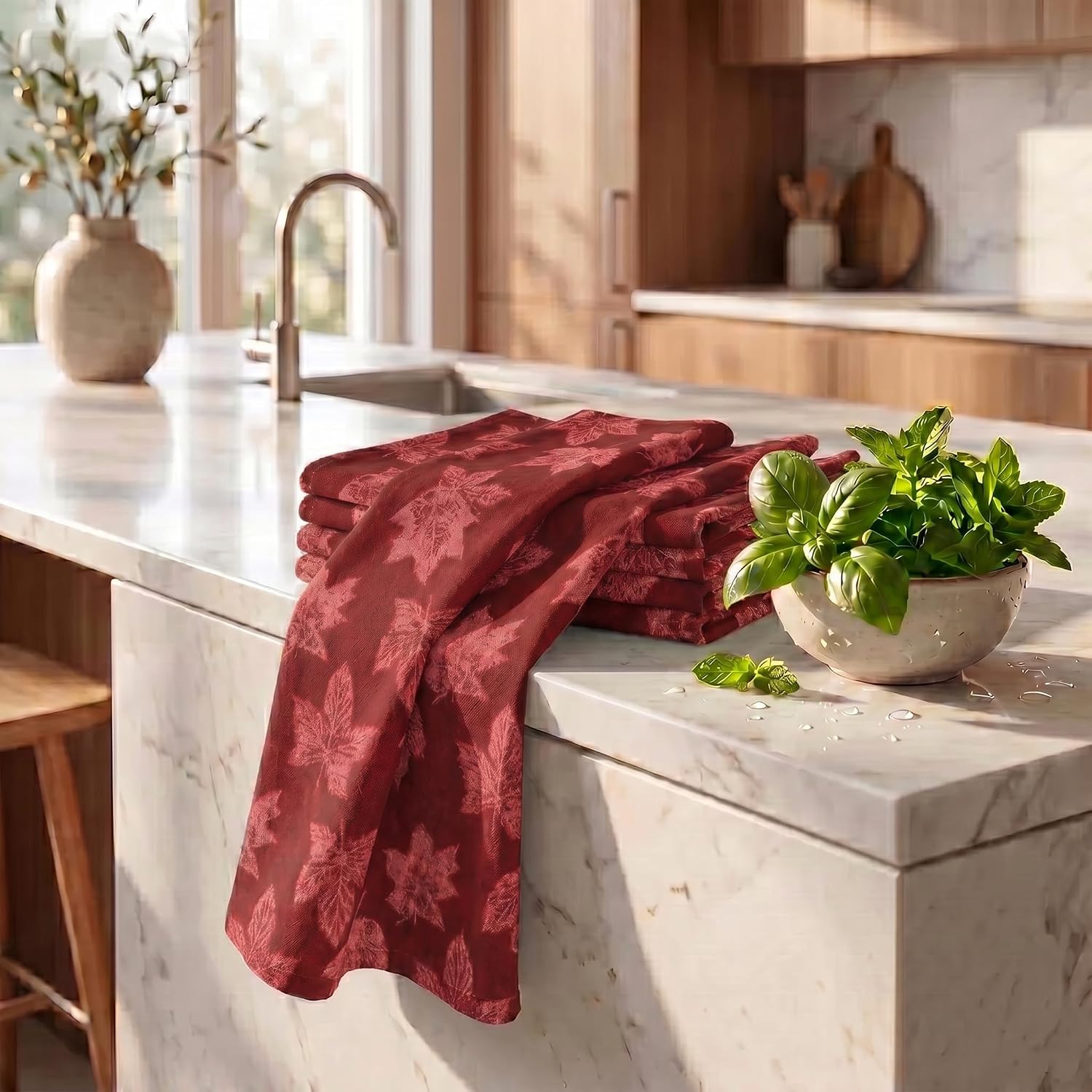 Urban Villa KitchenTowels Cotton DishTowels 20”x30”(Set of 6) Harvest Leaf