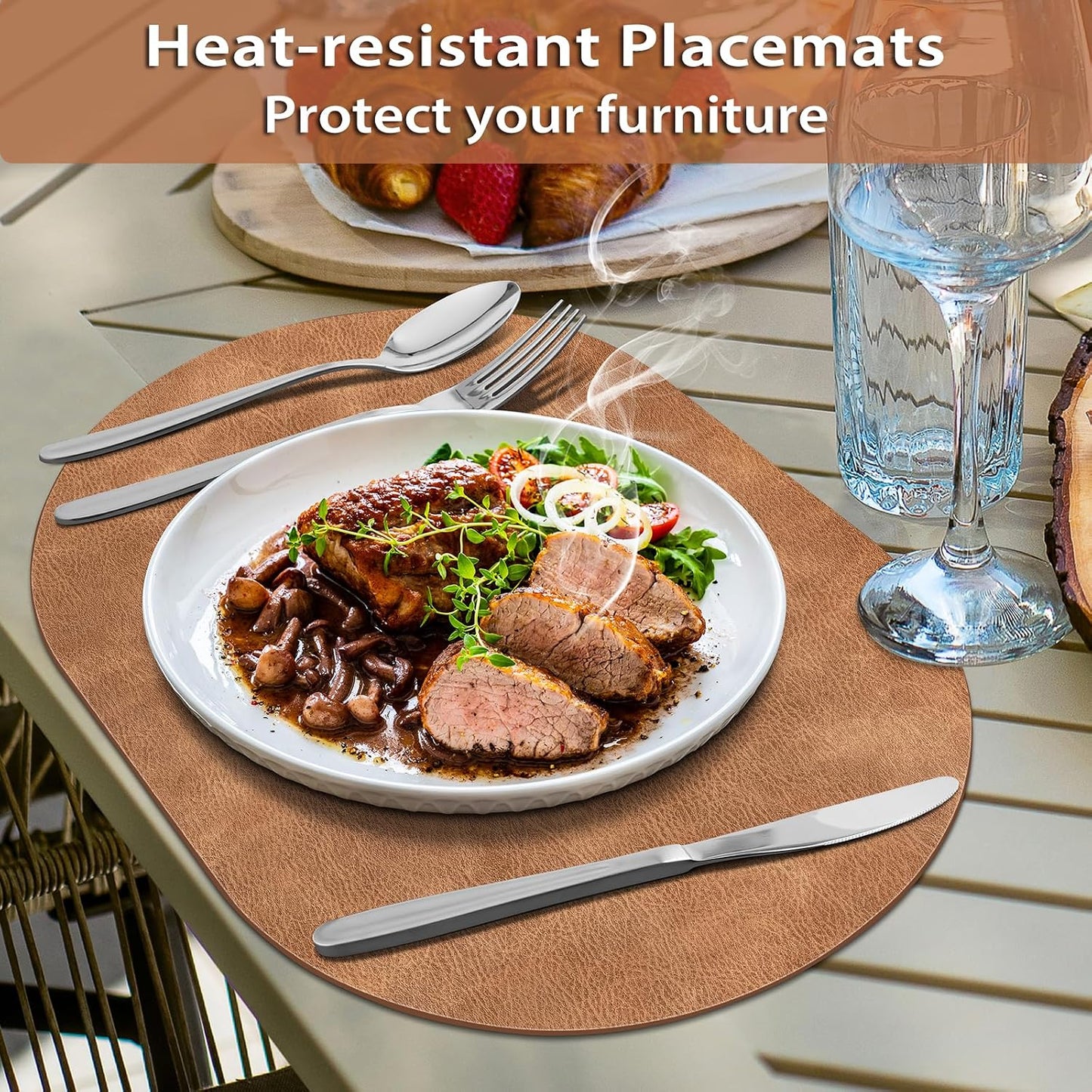ADRIMER Placemats, Heat Resistant Oval Placemats Set of 12 Washable 12 x 17 Inch, Waterproof Table Mats, Wipeable Pu