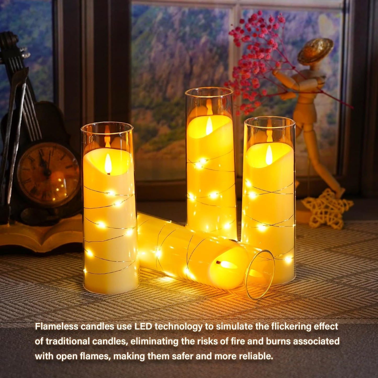 Eebuss Flameless Candles with Embedded Star String, Battery Operated LED Pillar Candles with Timer and Remote