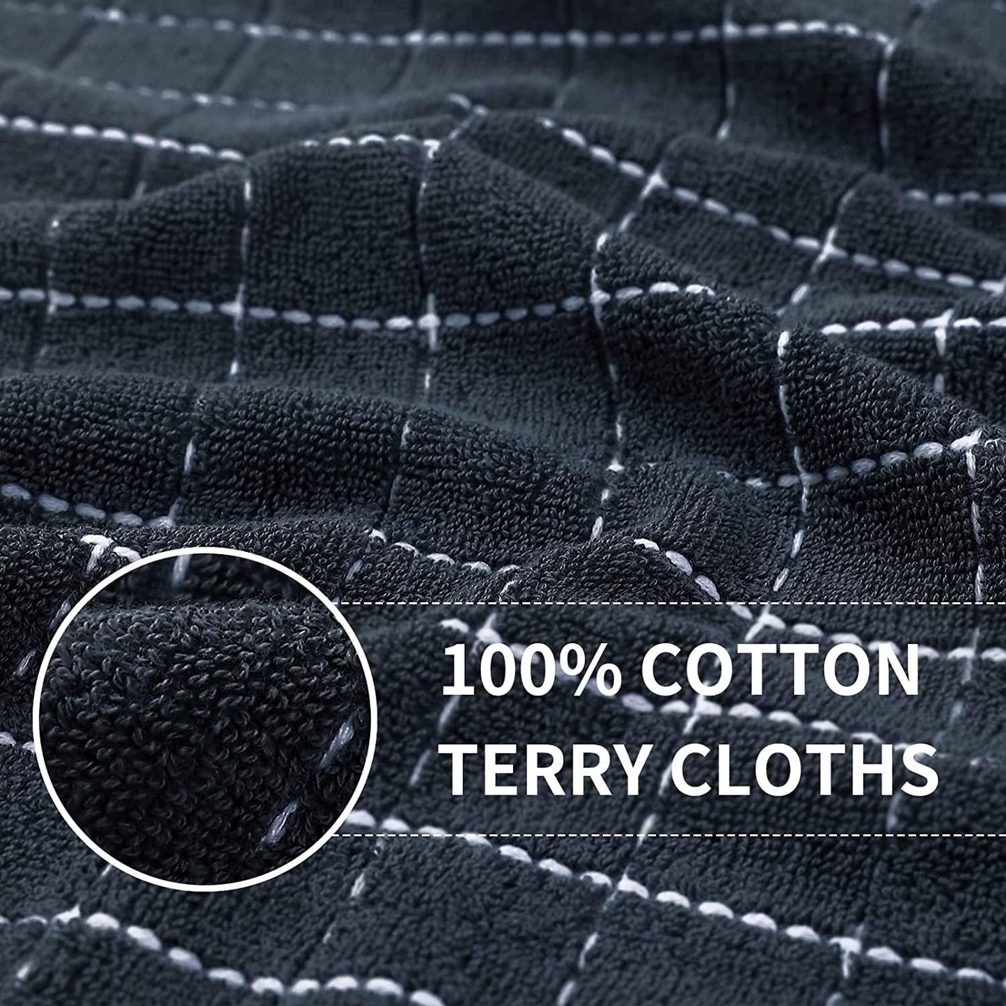 Homaxy 100% Cotton Terry Kitchen Towels, 18 Pack, Dark Grey | Ultra Soft and Absorbent Dish Towels for Kitchen