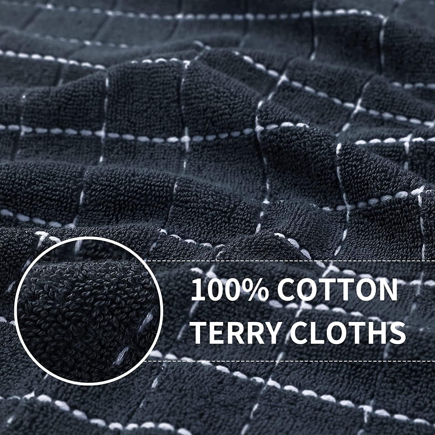 Homaxy 100% Cotton Terry Kitchen Towels, 18 Pack, Dark Grey | Ultra Soft and Absorbent Dish Towels for Kitchen