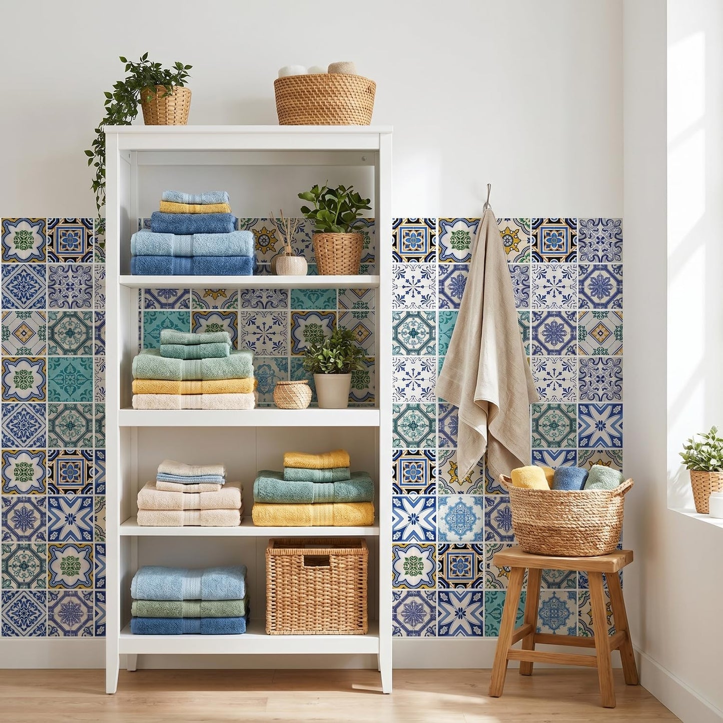 Mediterranean Tile Stickers Peel and Stick / 4 x 4 / Blue / Set of 30