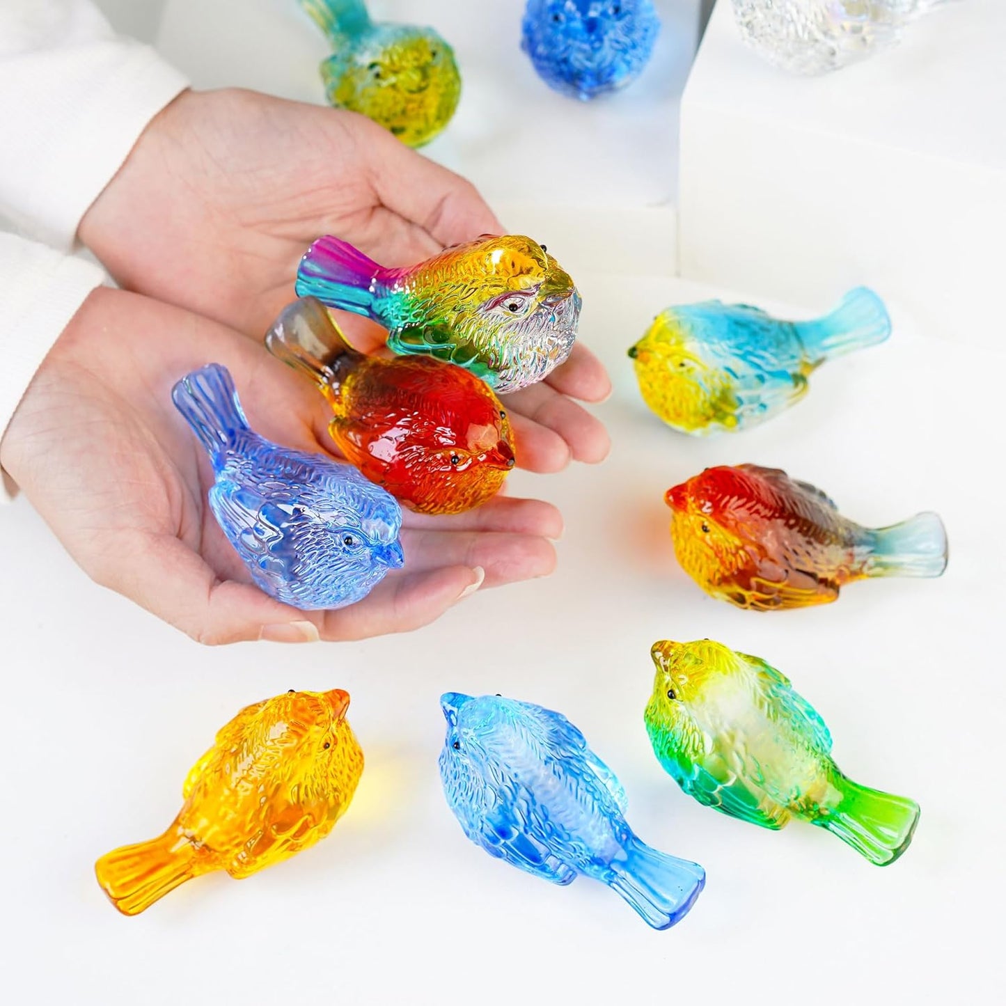 Handmade Blown Glass Birds Collectible Figurines Gifts for Women Men Lovers / Bird / Red / Set of 4