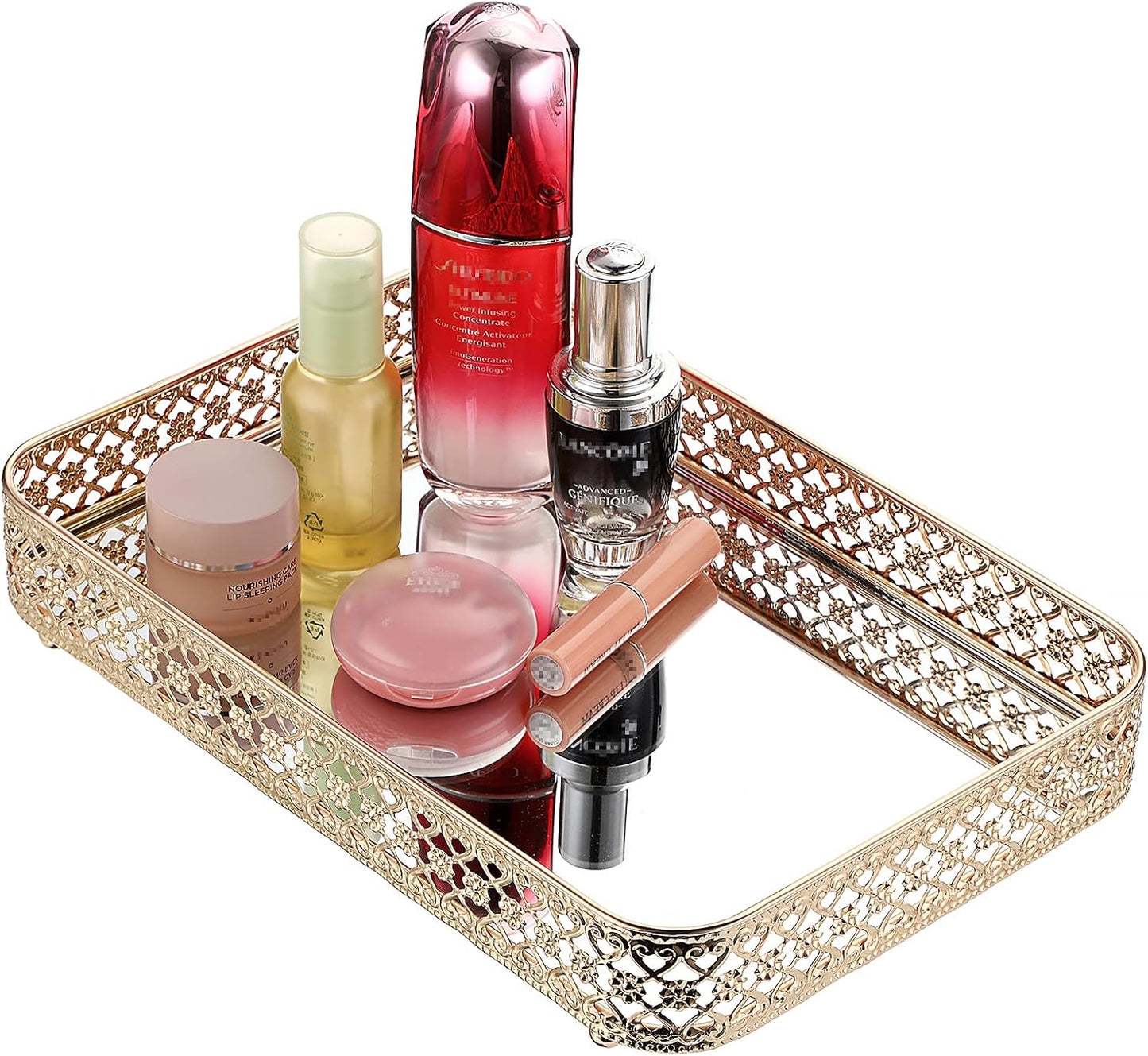 Glass & Metal Trinket Organizer for Dresser & / Gold / 11.8 x 7.9 x 2