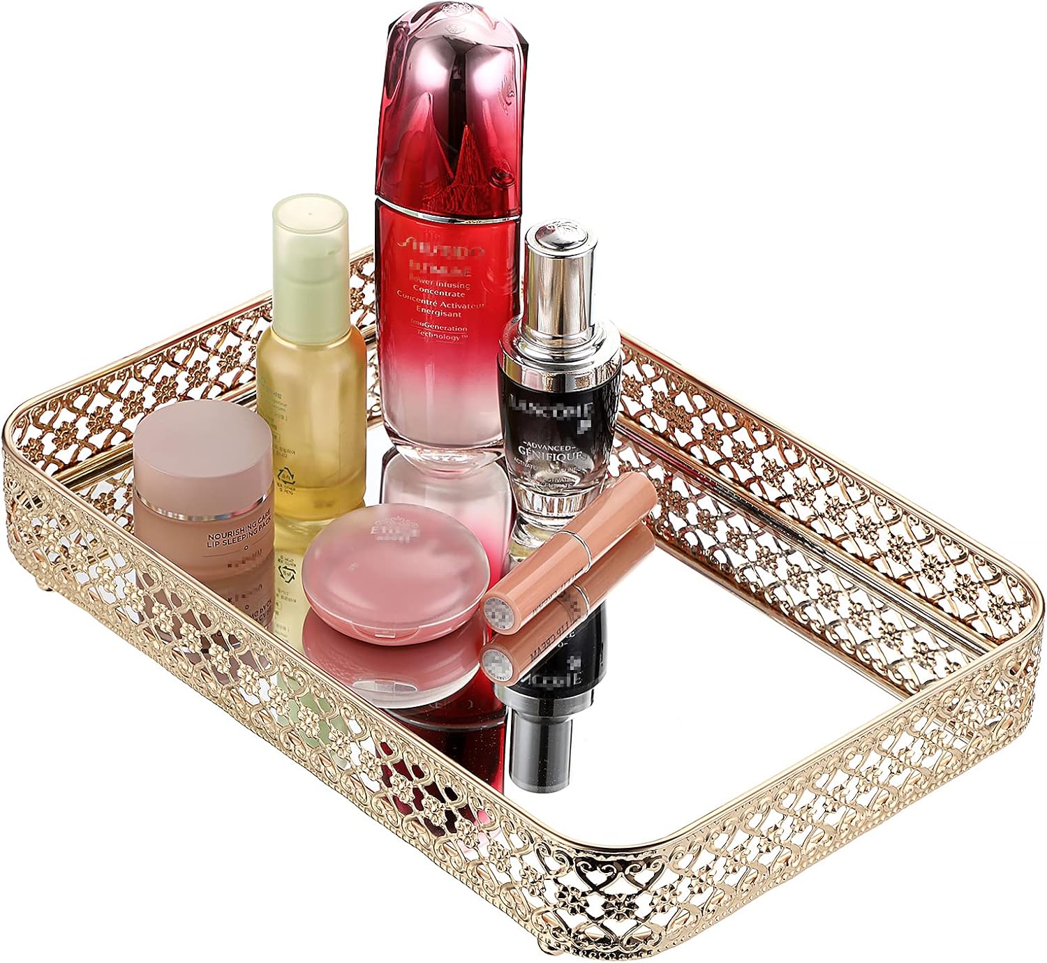 Glass & Metal Trinket Organizer for Dresser & / Gold / 11.8 x 7.9 x 2