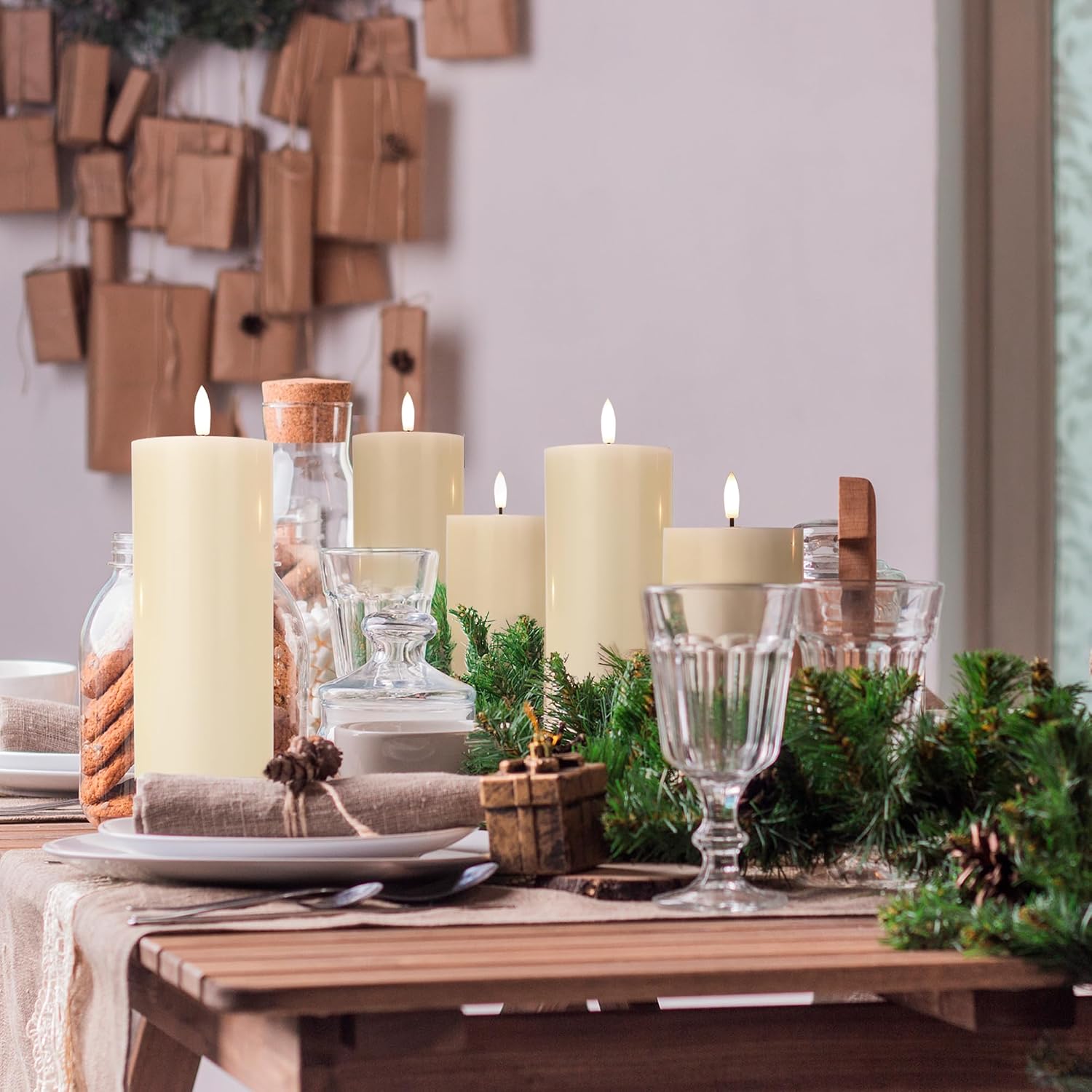 Flickering Flameless Candles, Battery Operated, Remote Timer, Set of 4 | Ivory LED Pillar Candles Flickering, Real Wax